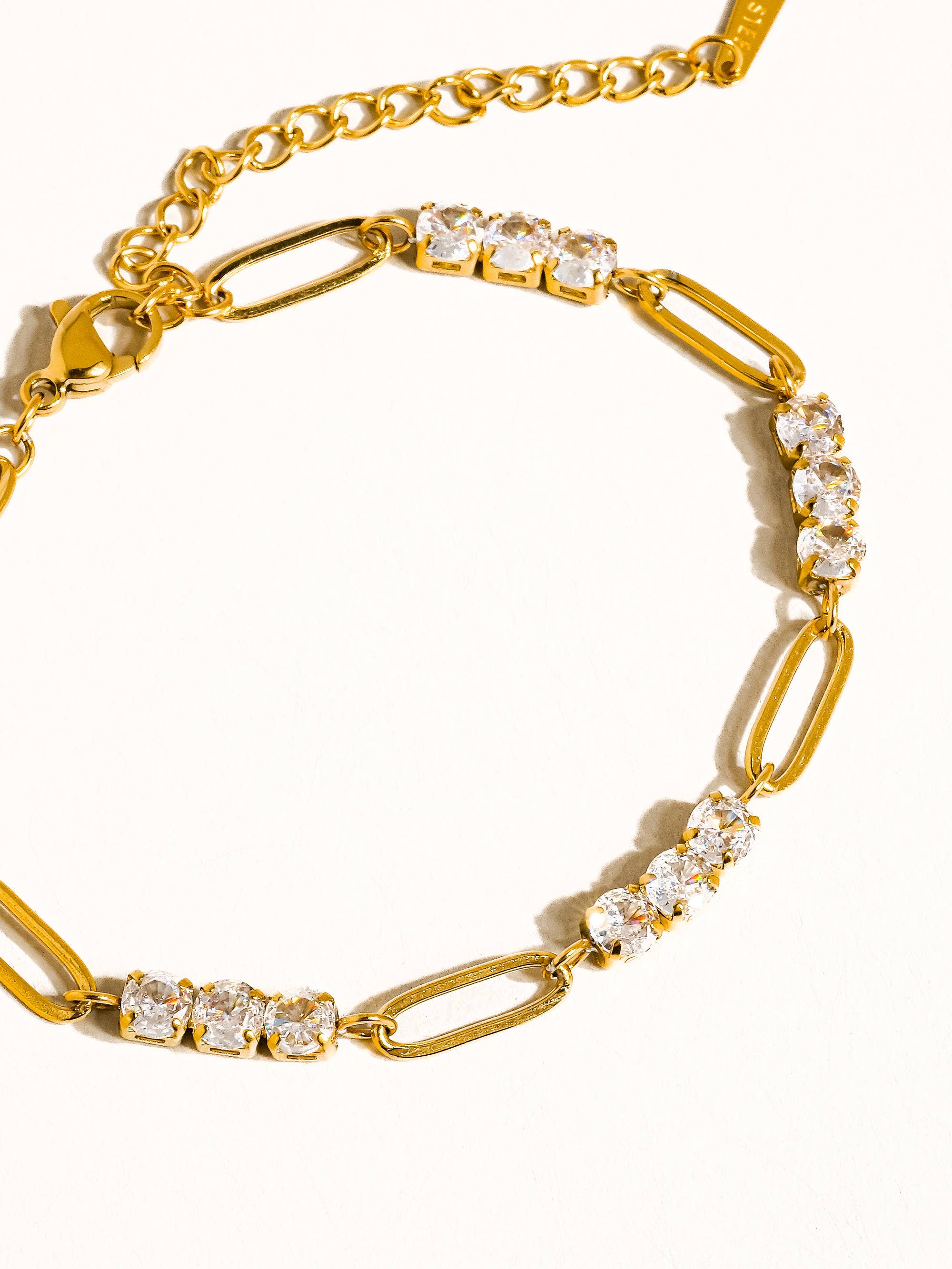 18K Gold Non-Tarnish Rhinestone Chain Bracelet