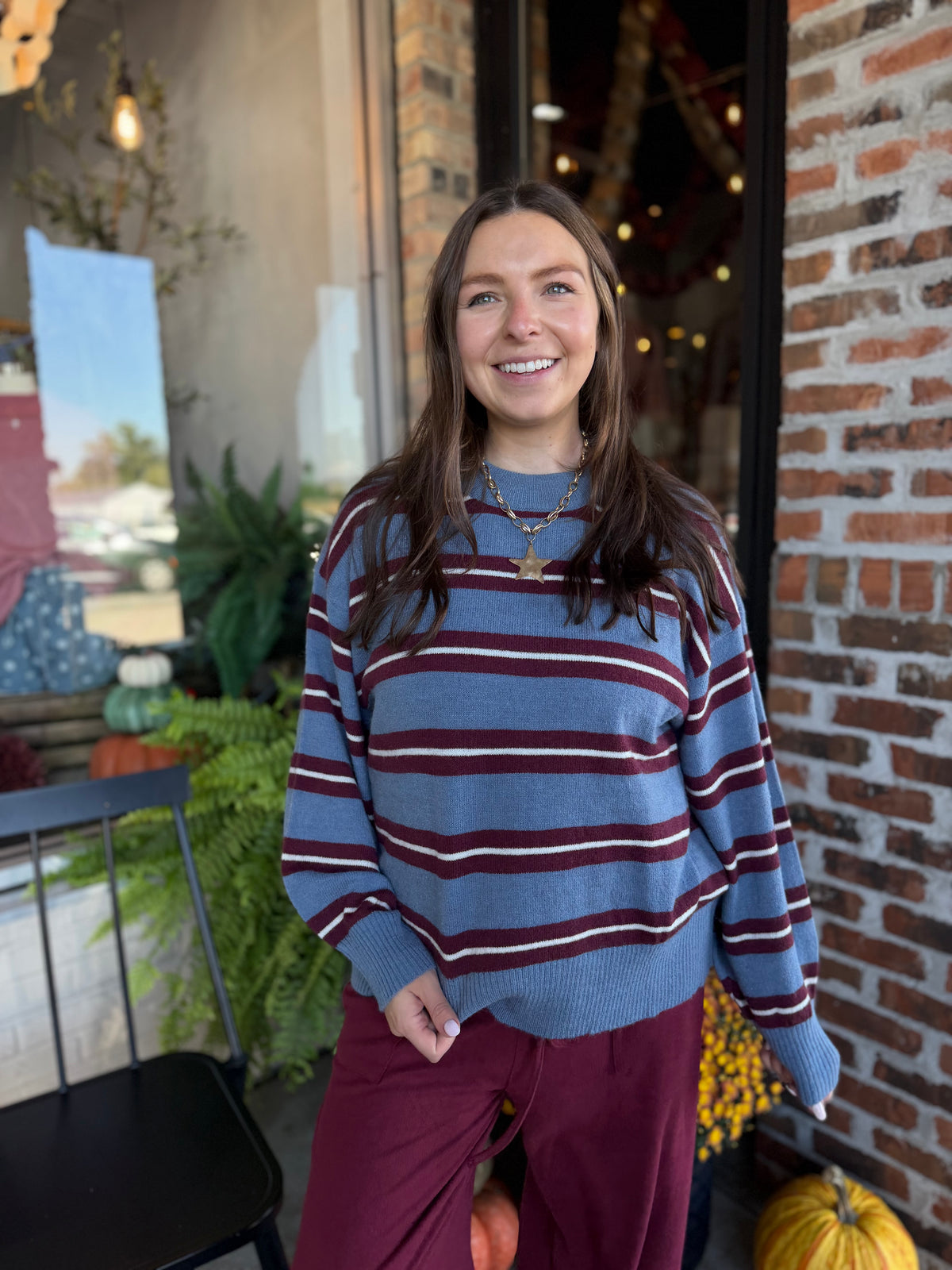 Blue Stripe Crew Neck Pullover
