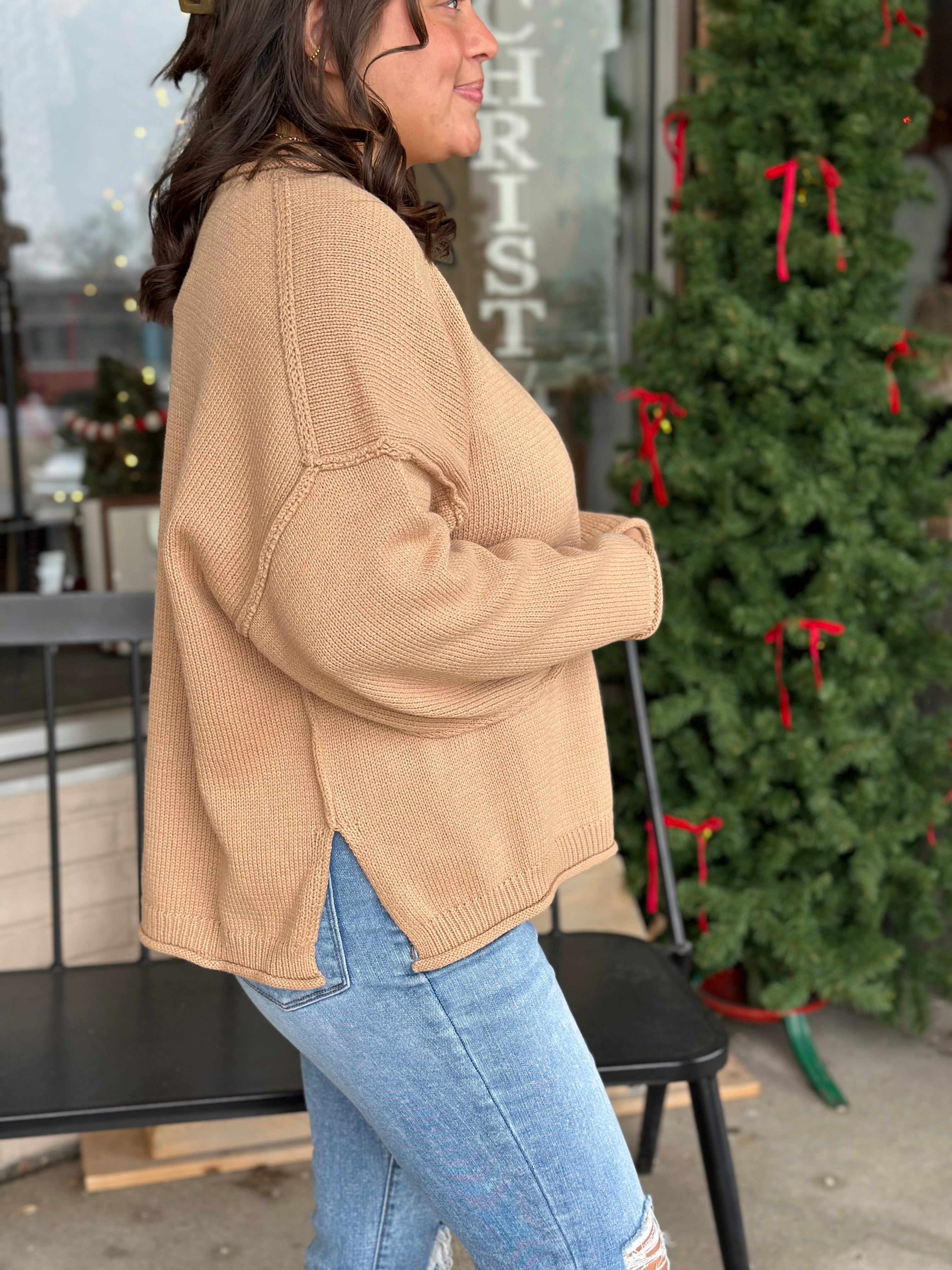 Tan Raw Edge Sweater- FINAL SALE