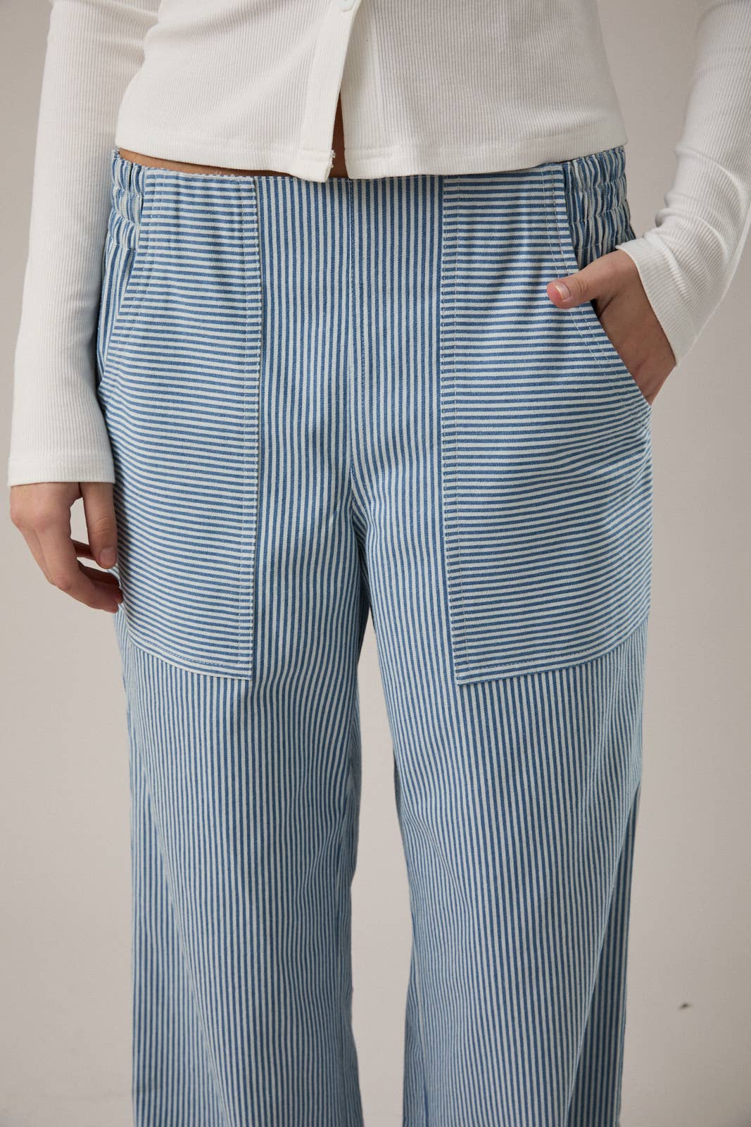 Blue Stripe Elastic Waist Pants