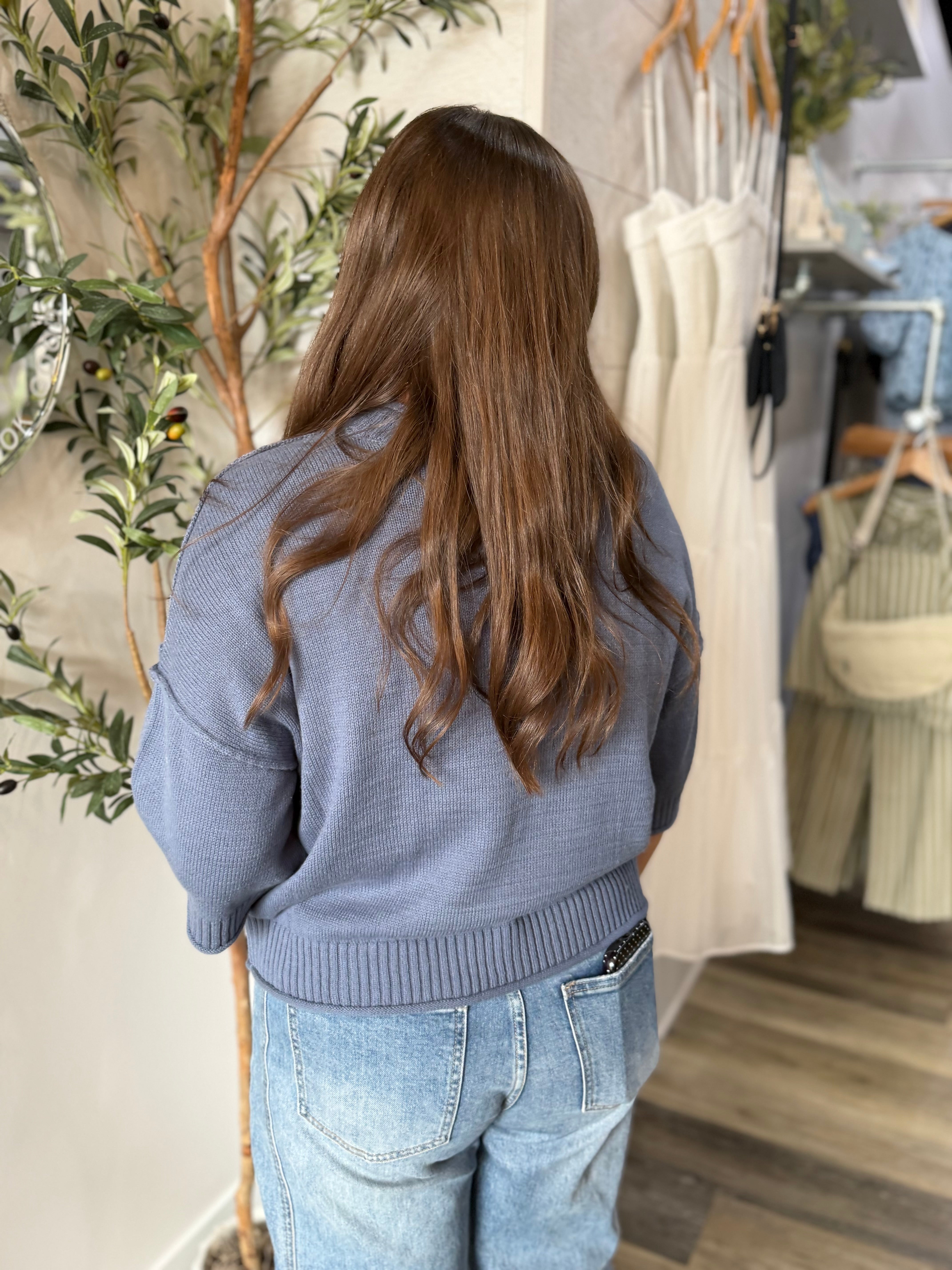 Denim Exposed Seam Pullover