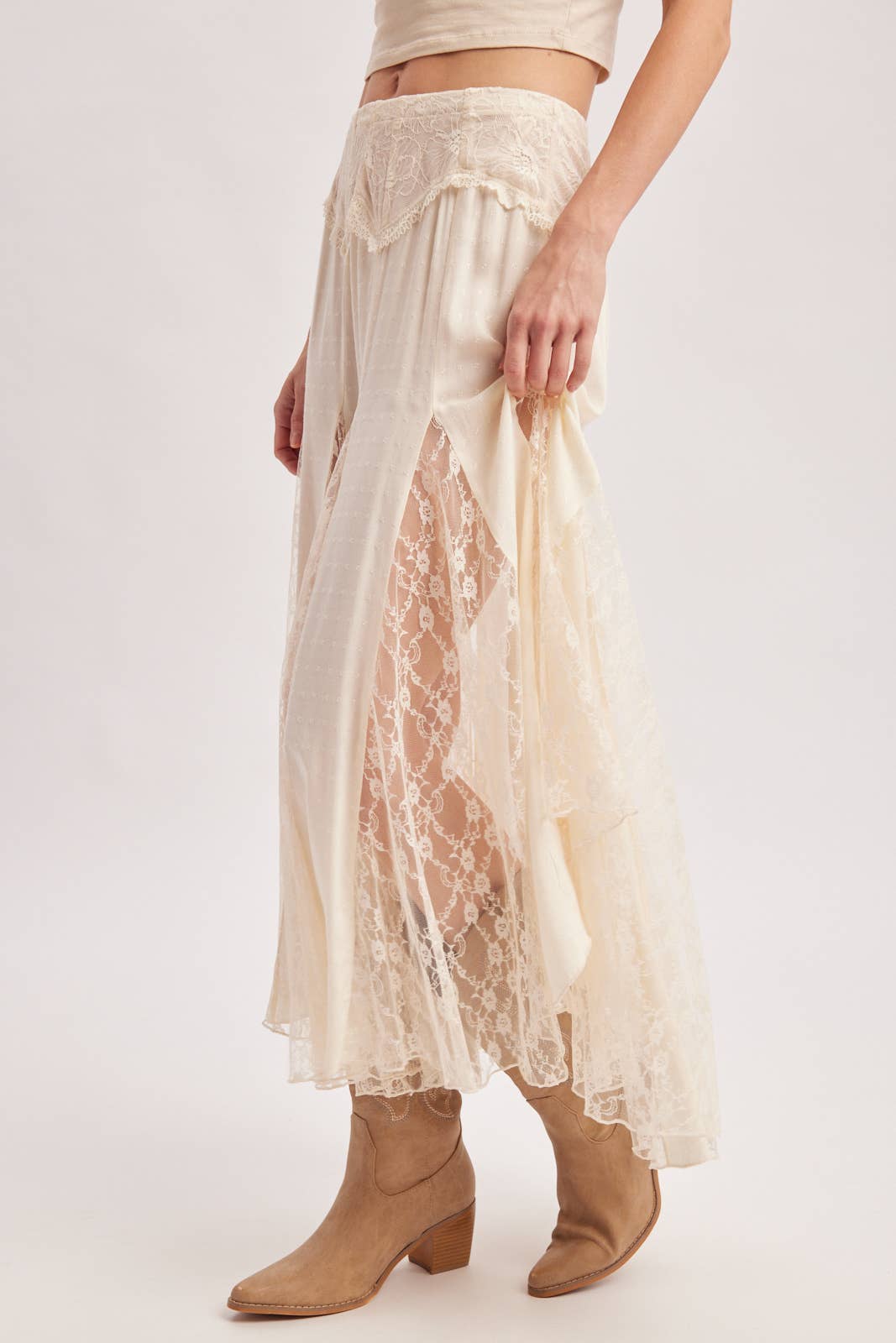 Cream Lace Maxi Skirt