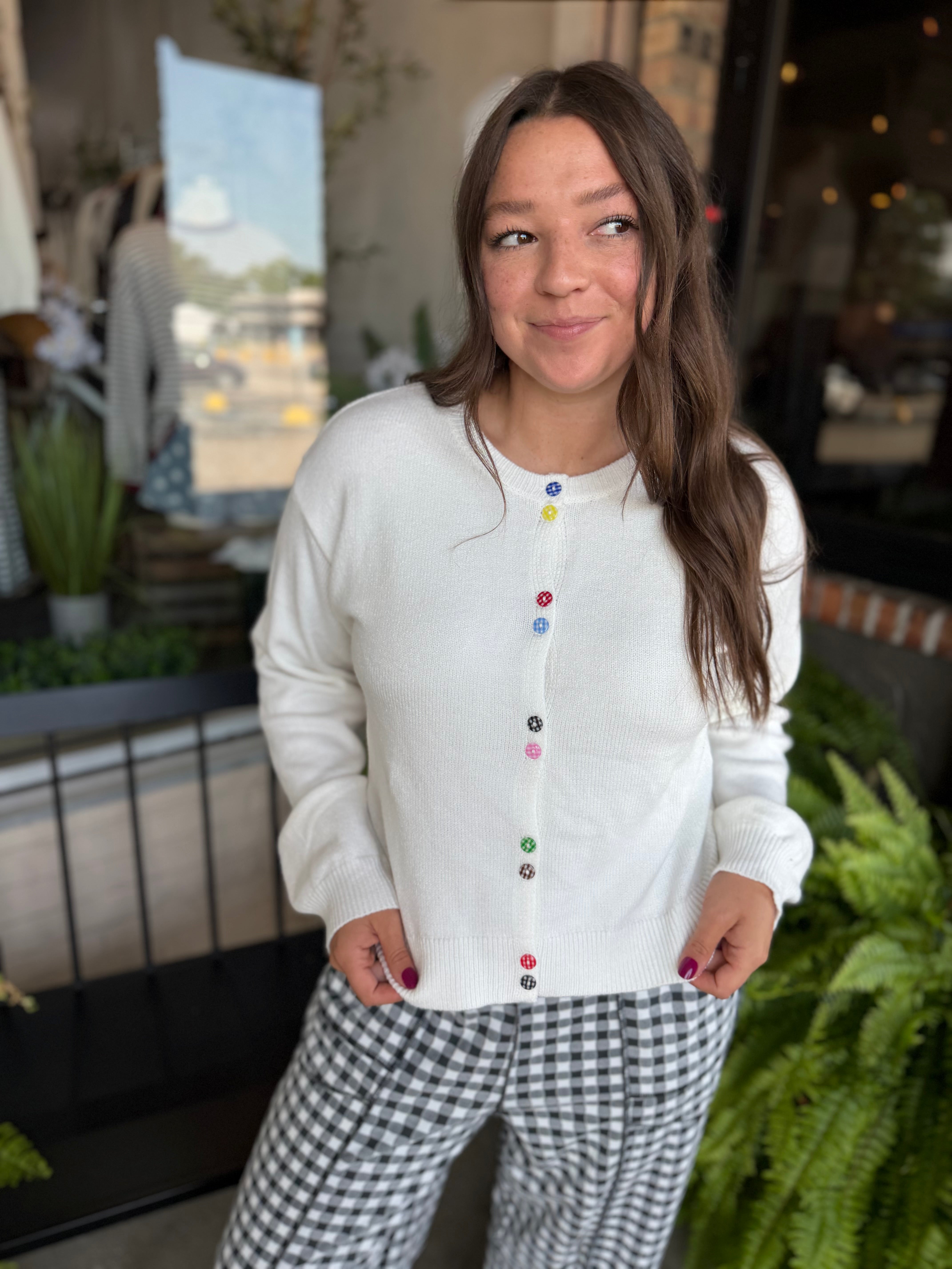Ivory Long Sleeve Buttoned Cropped Cardigan