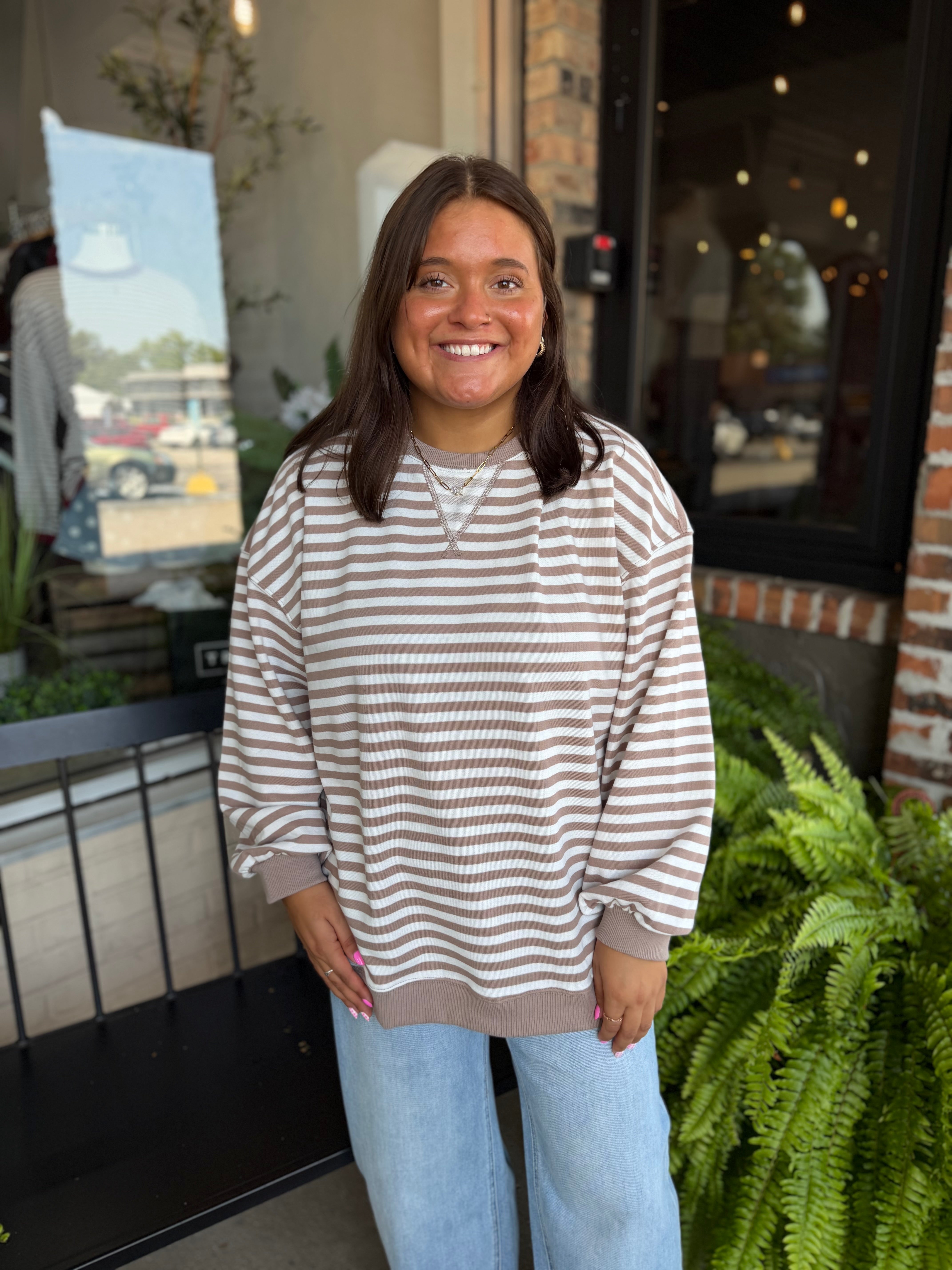 Taupe Striped Sweatshirt