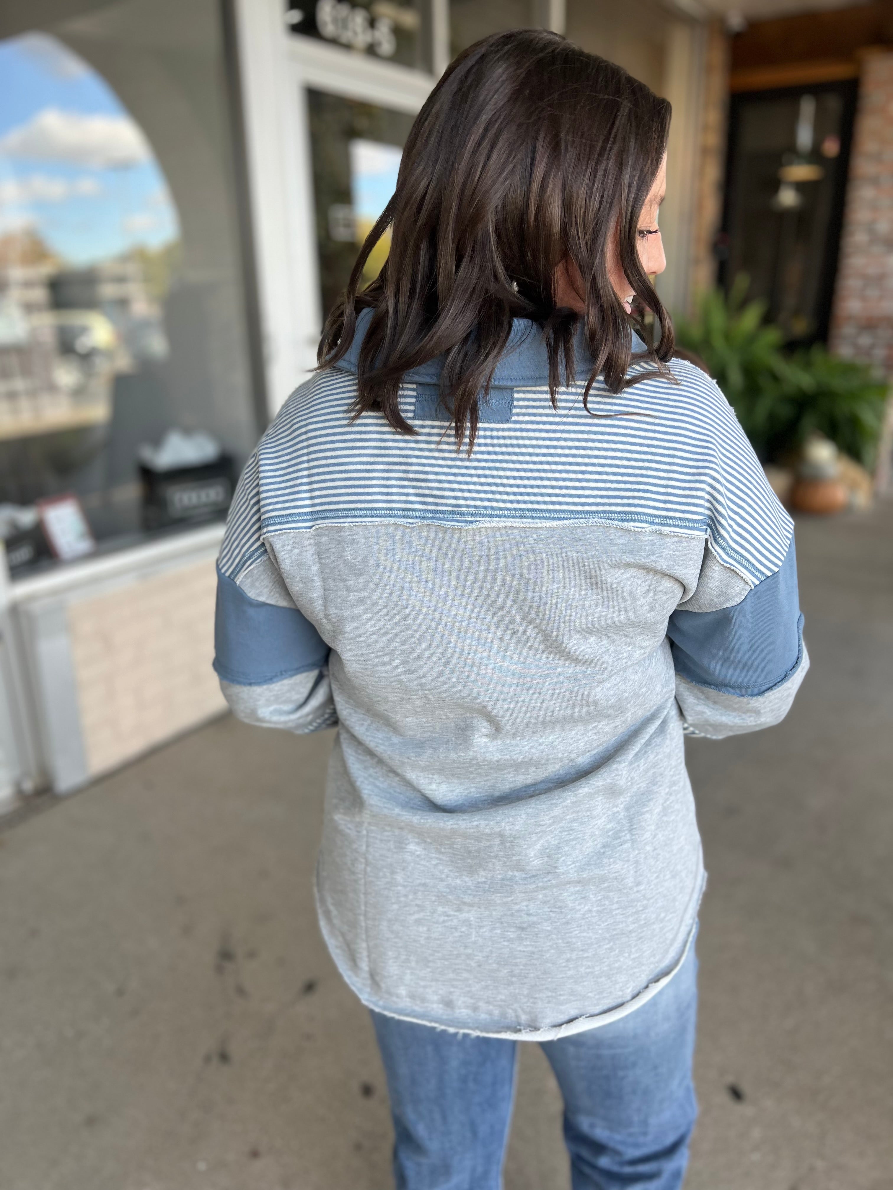 Grey Color Block Oversized Top