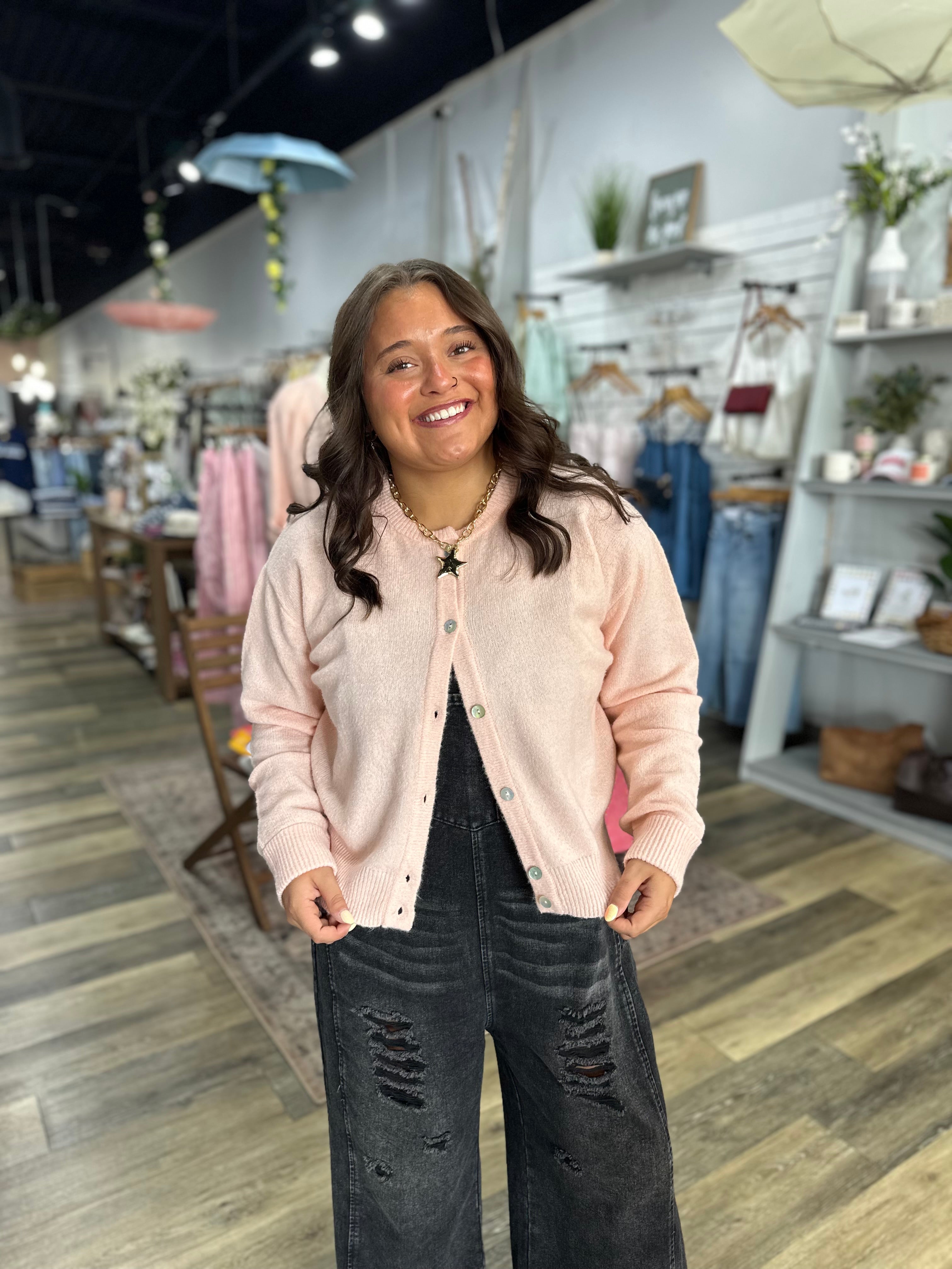 Pink Crew Neck Cardigan - FINAL SALE