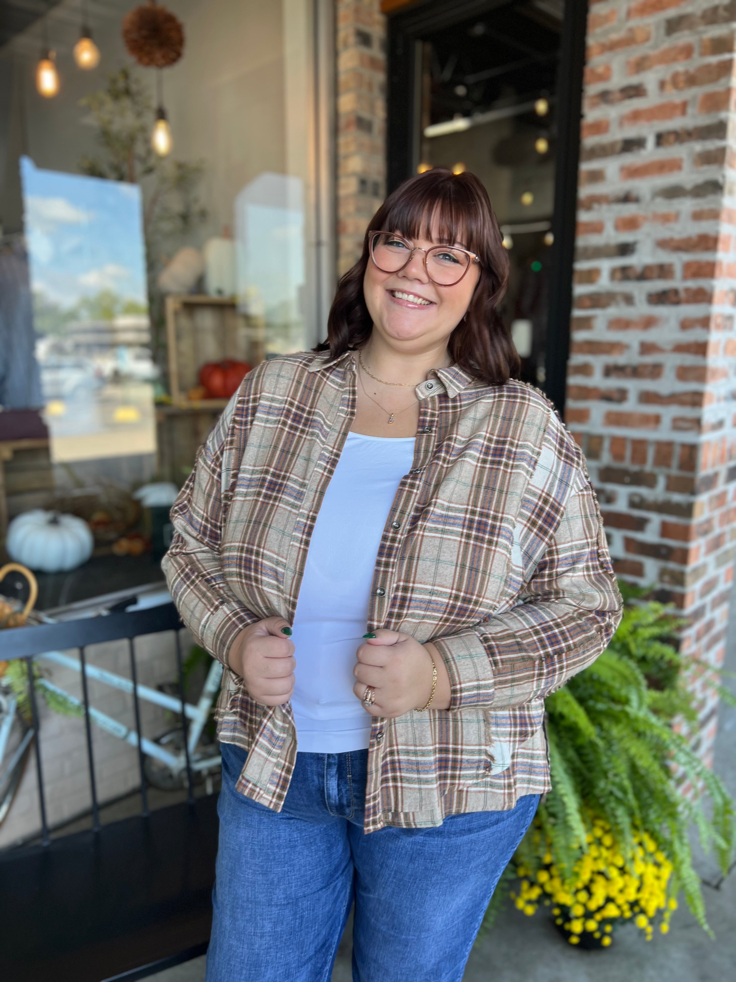Plus Taupe Contrast Plaid Detail Shirt