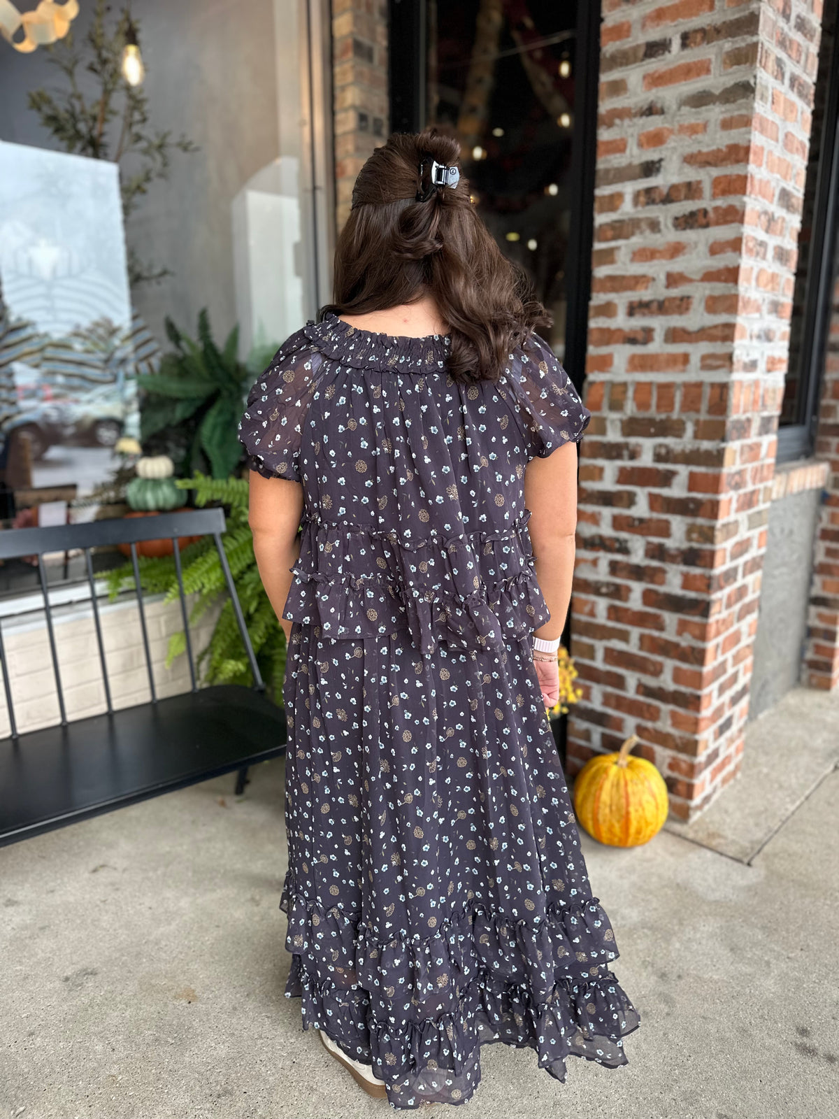 Navy Floral Midi Skirt