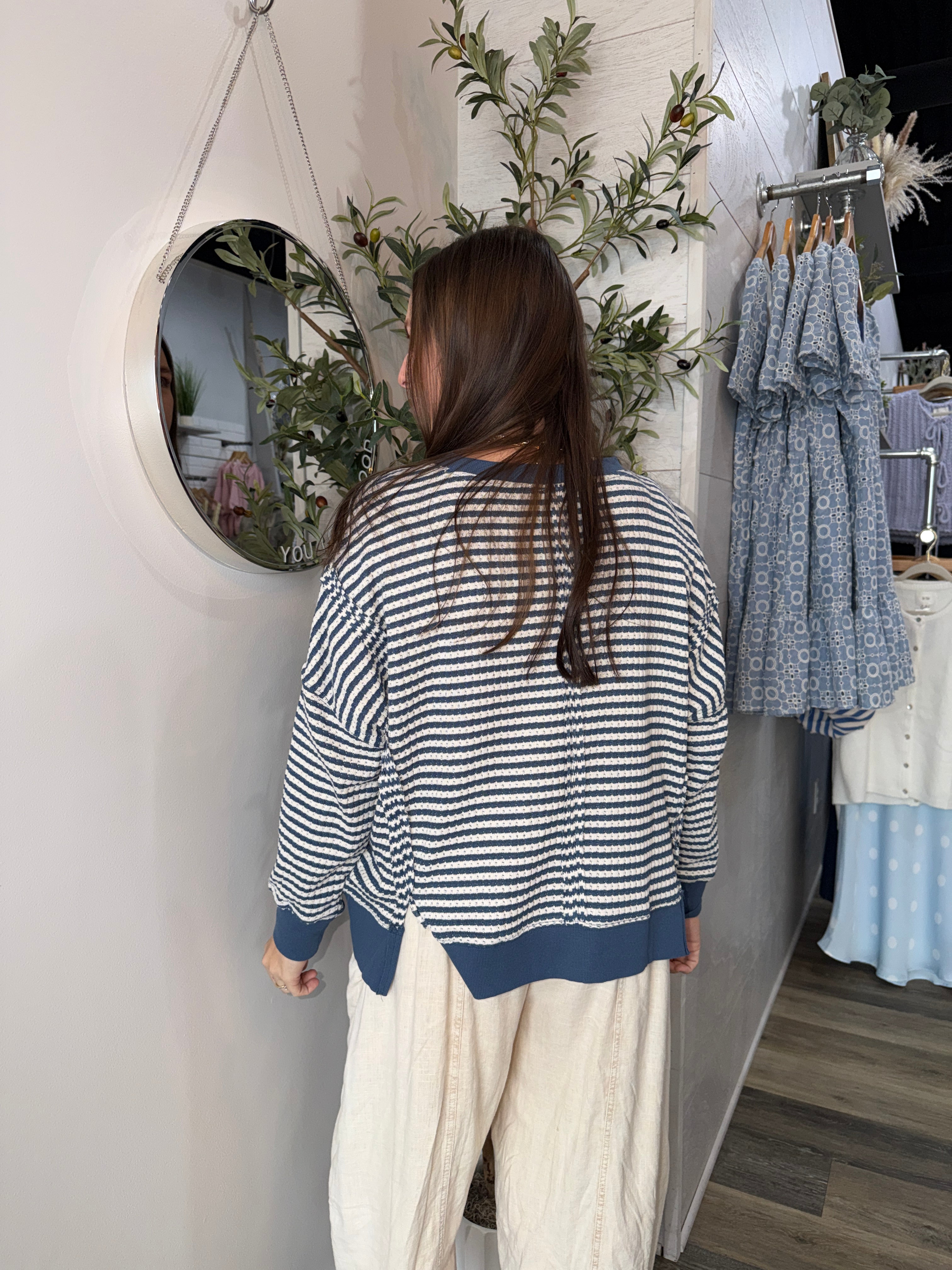 Blue Stripe Split Hem Top - FINAL SALE
