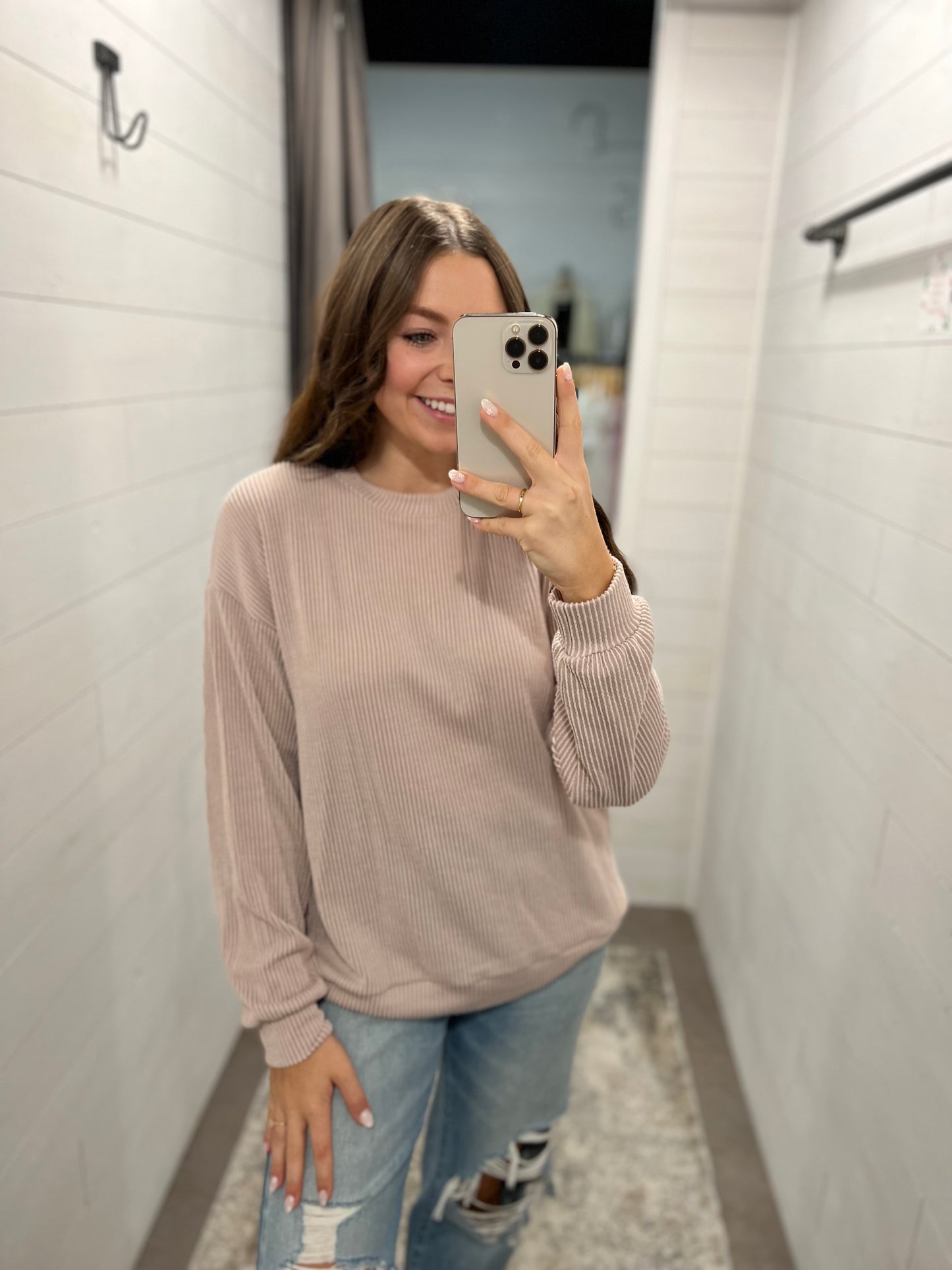 Pink Ribbed Sweater Top