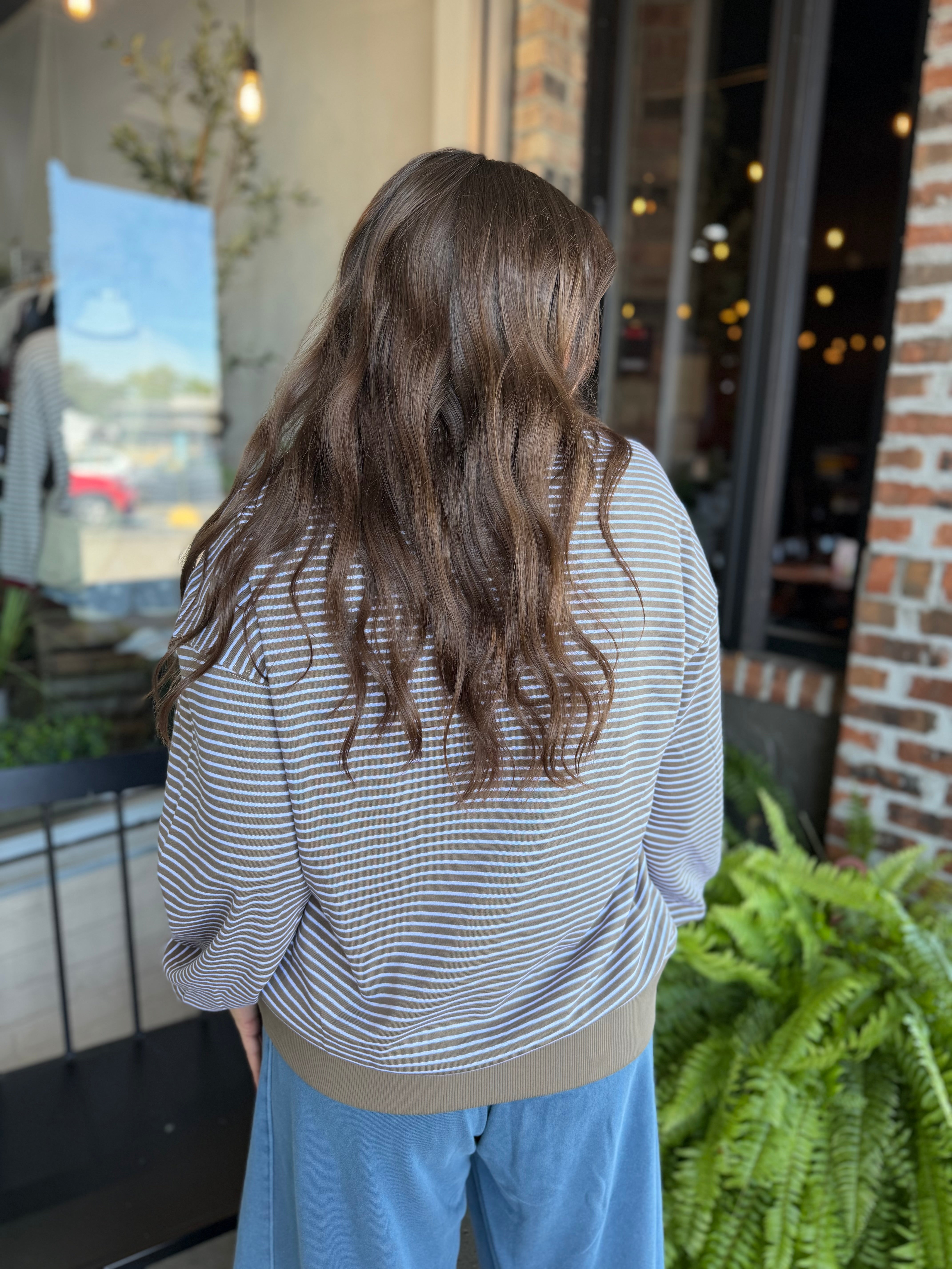 Brown Coastal Striped Crewneck Sweatshirt