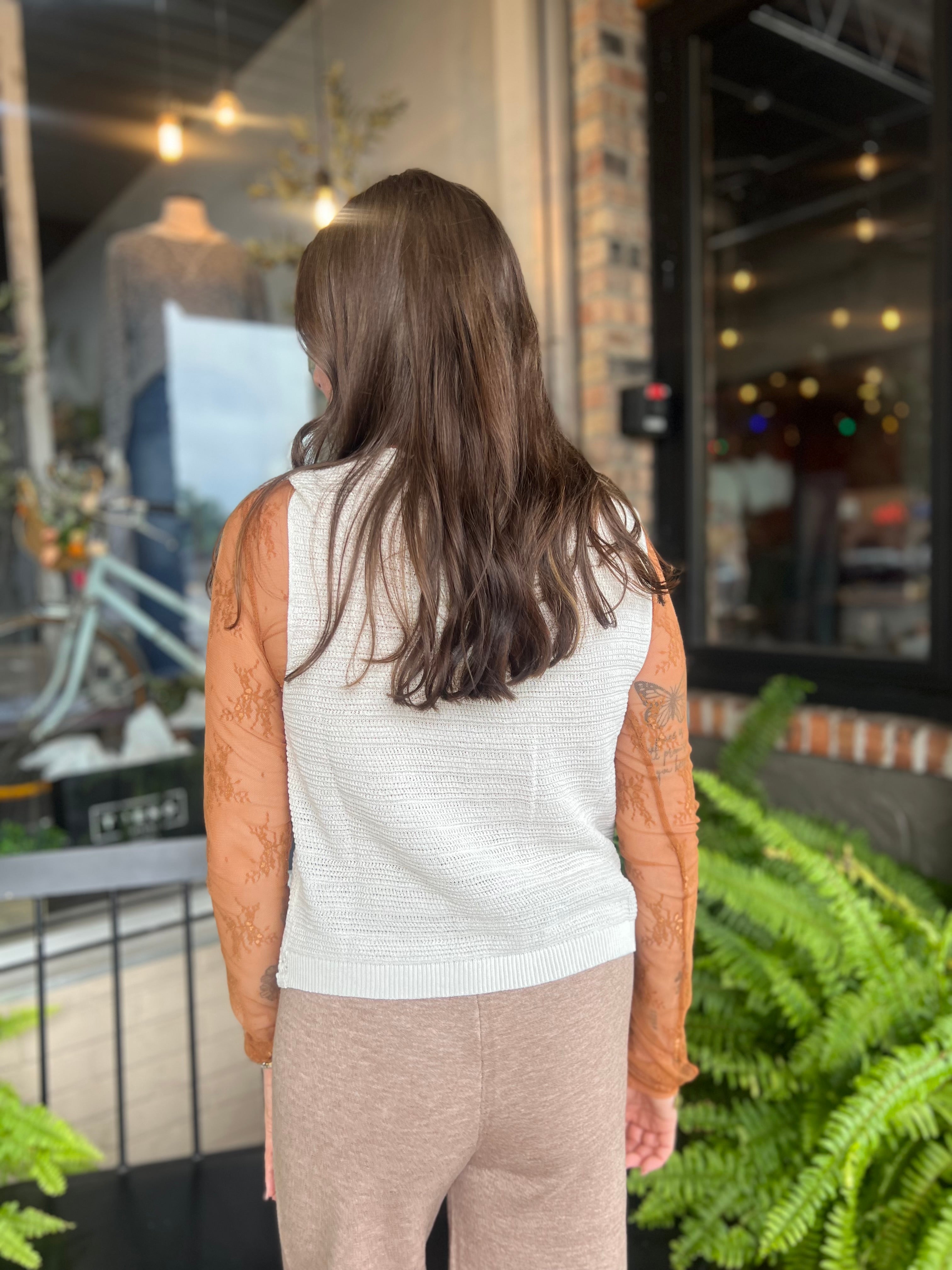 Caramel Mesh Lace Top