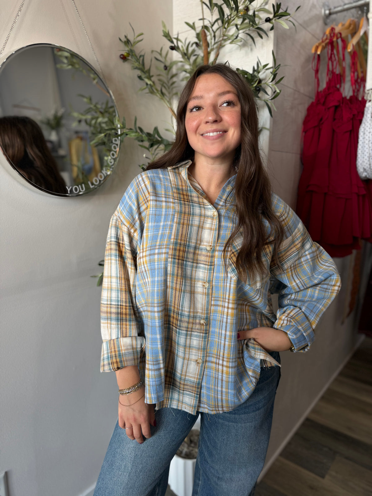 Tan Plaid Flannel Shirt