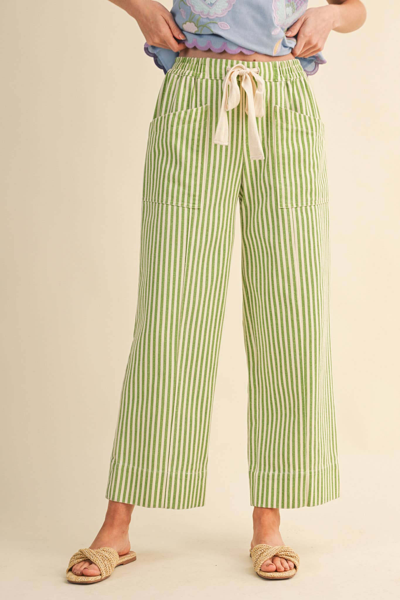 Sage Stripe Wide Leg Pants