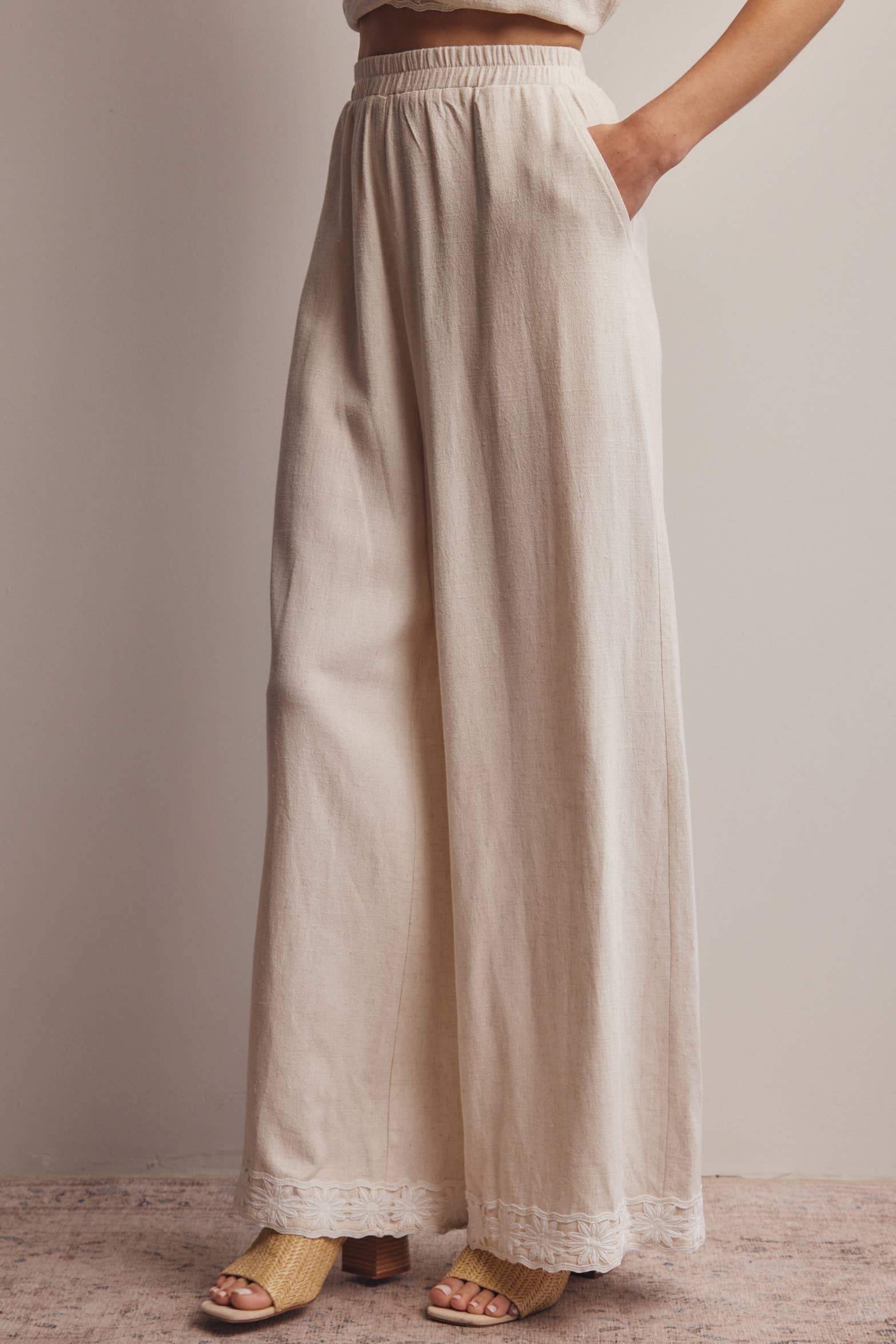 Embroidered Wide Leg Pants