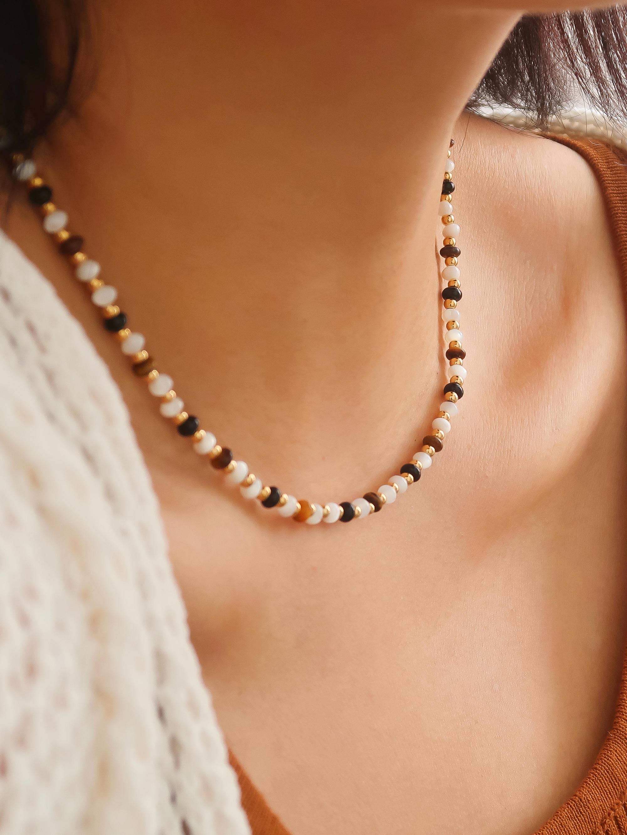 Brown 18K Gold Non-Tarnish Beaded Necklace
