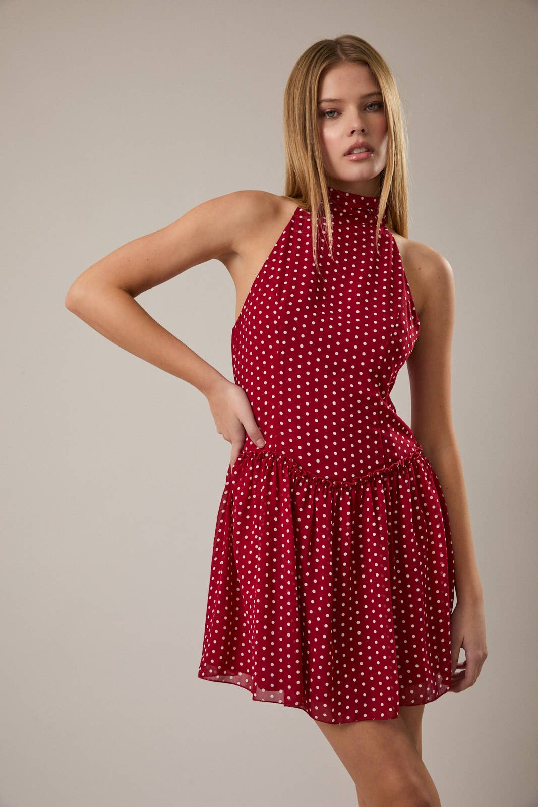 Red Polka Dot Halter Neck Dress