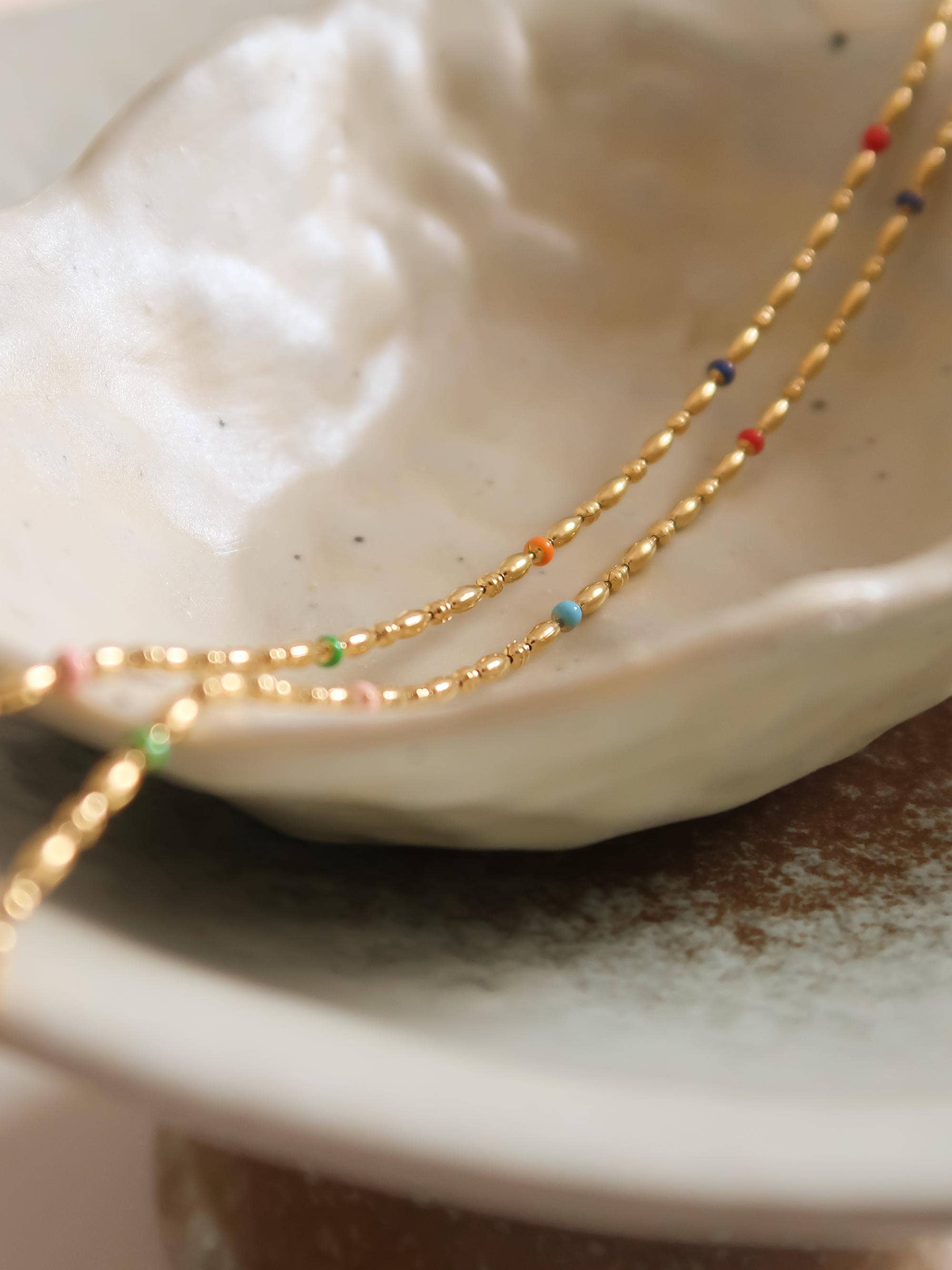 18K Gold Non-Tarnish Petite Beaded Necklace