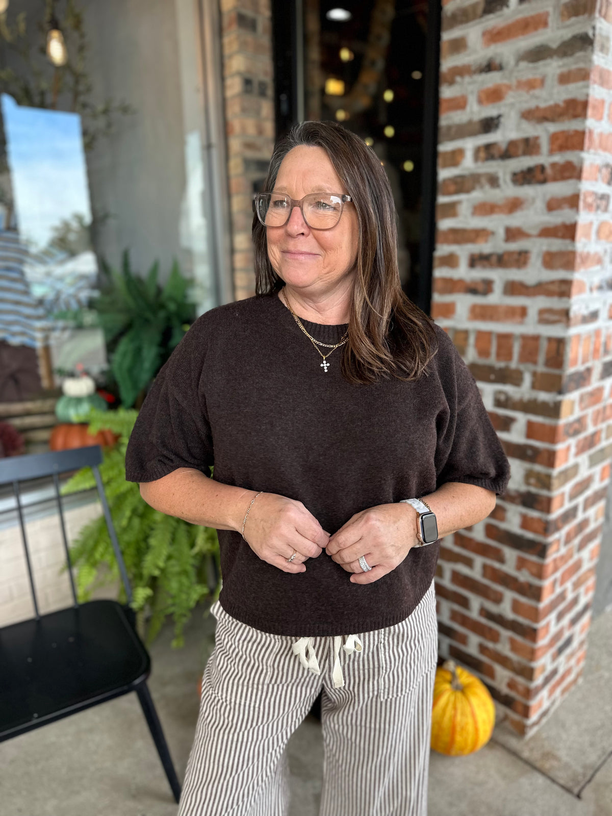 Brown Short Sleeve Boxy Sweater Top - FINAL SALE
