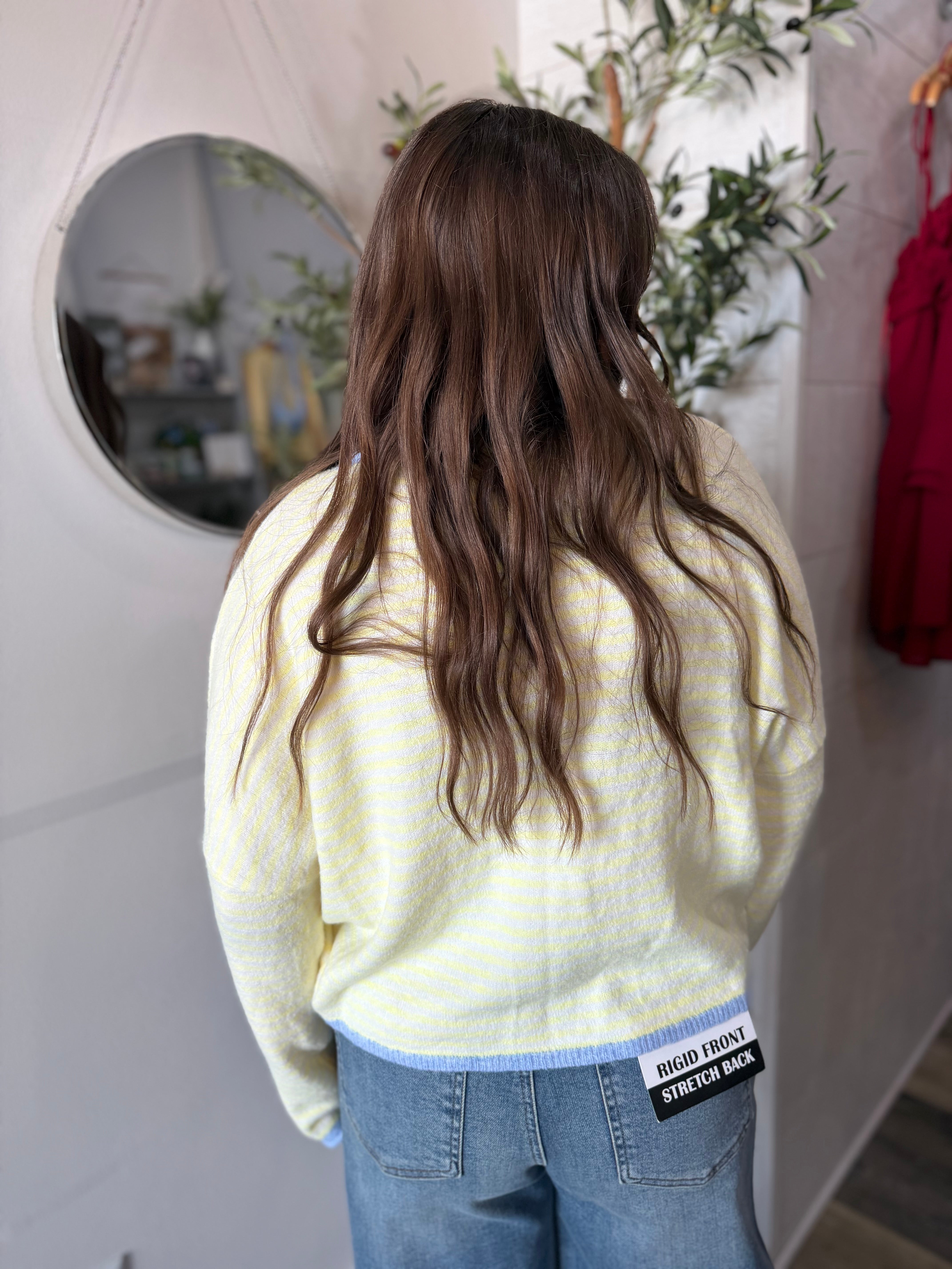 Yellow Stripe Raw Edge Sweater