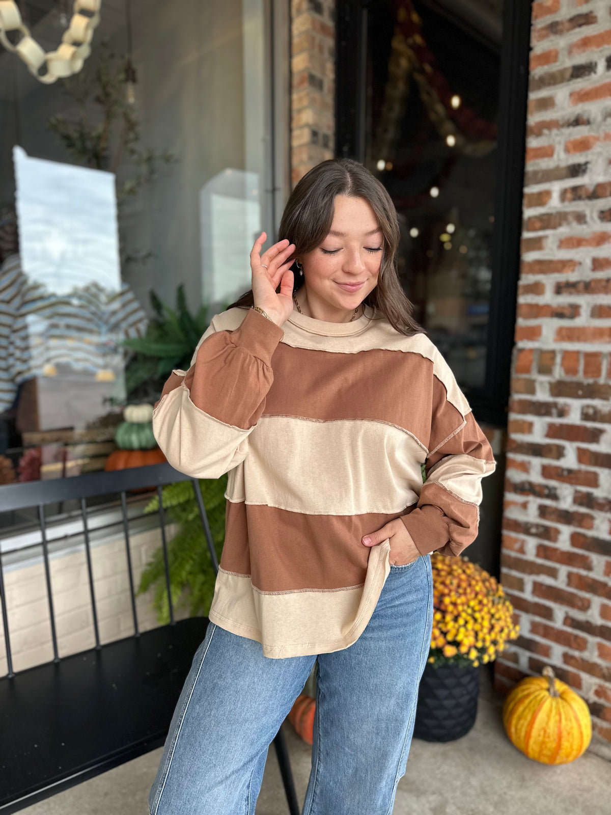 Natural Contrast Panel Slouchy Top