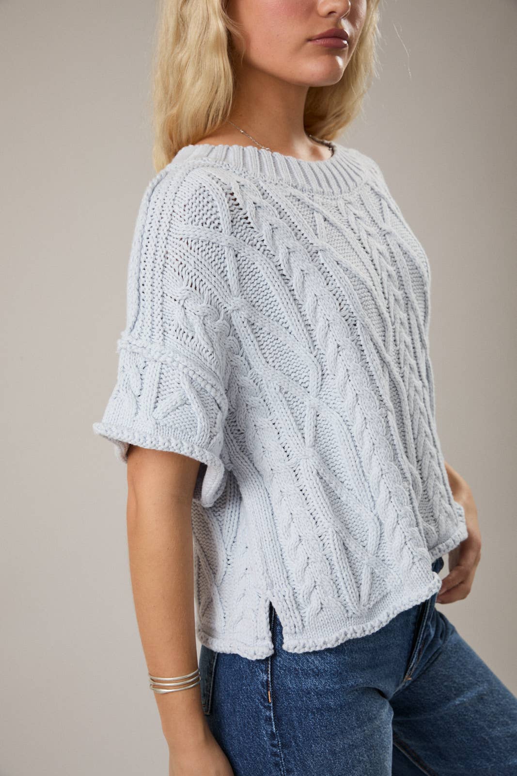 Light Blue Knit Short Sleeve Sweater - FINAL SALE