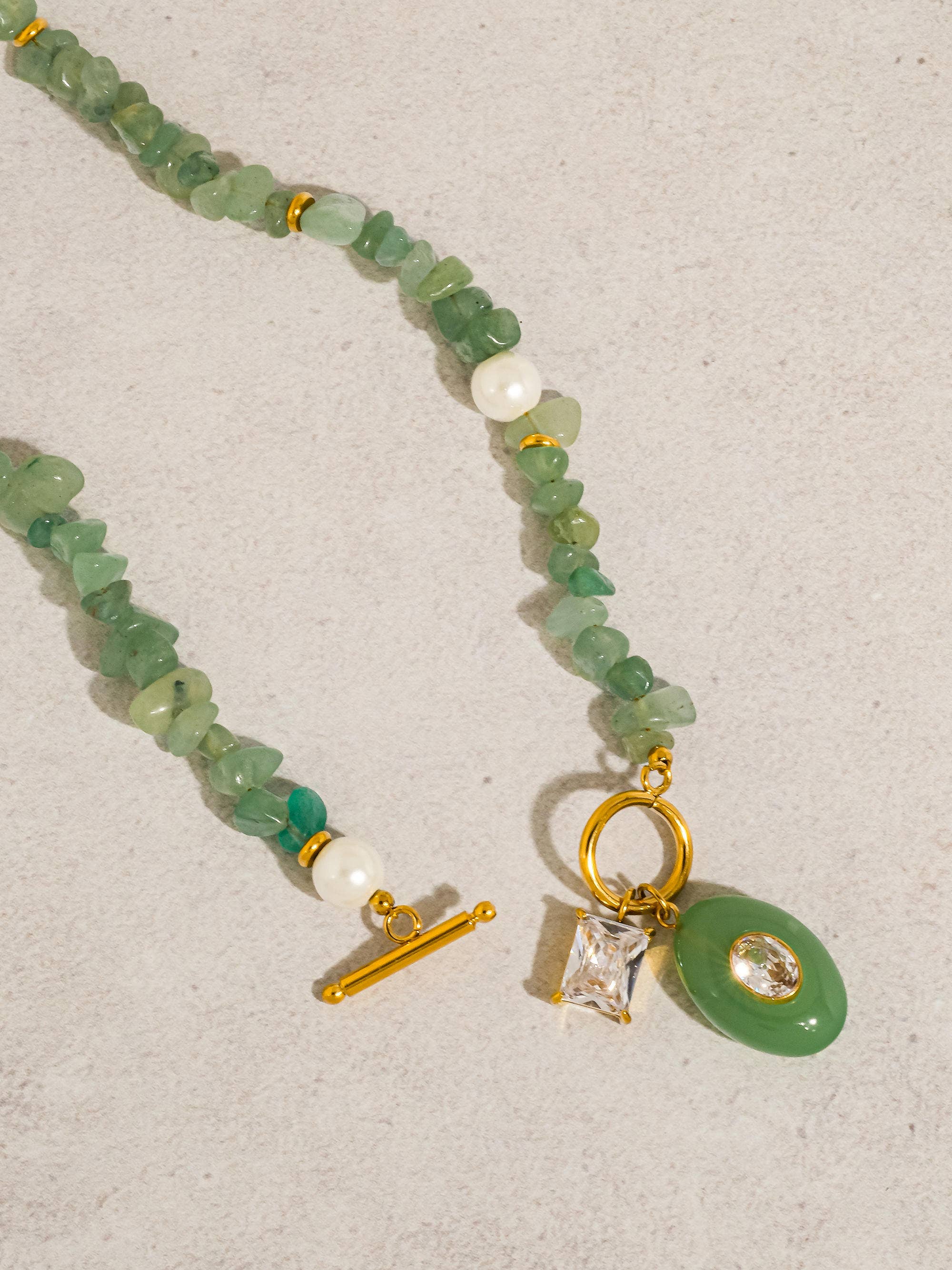 Green Stone Charm Necklace