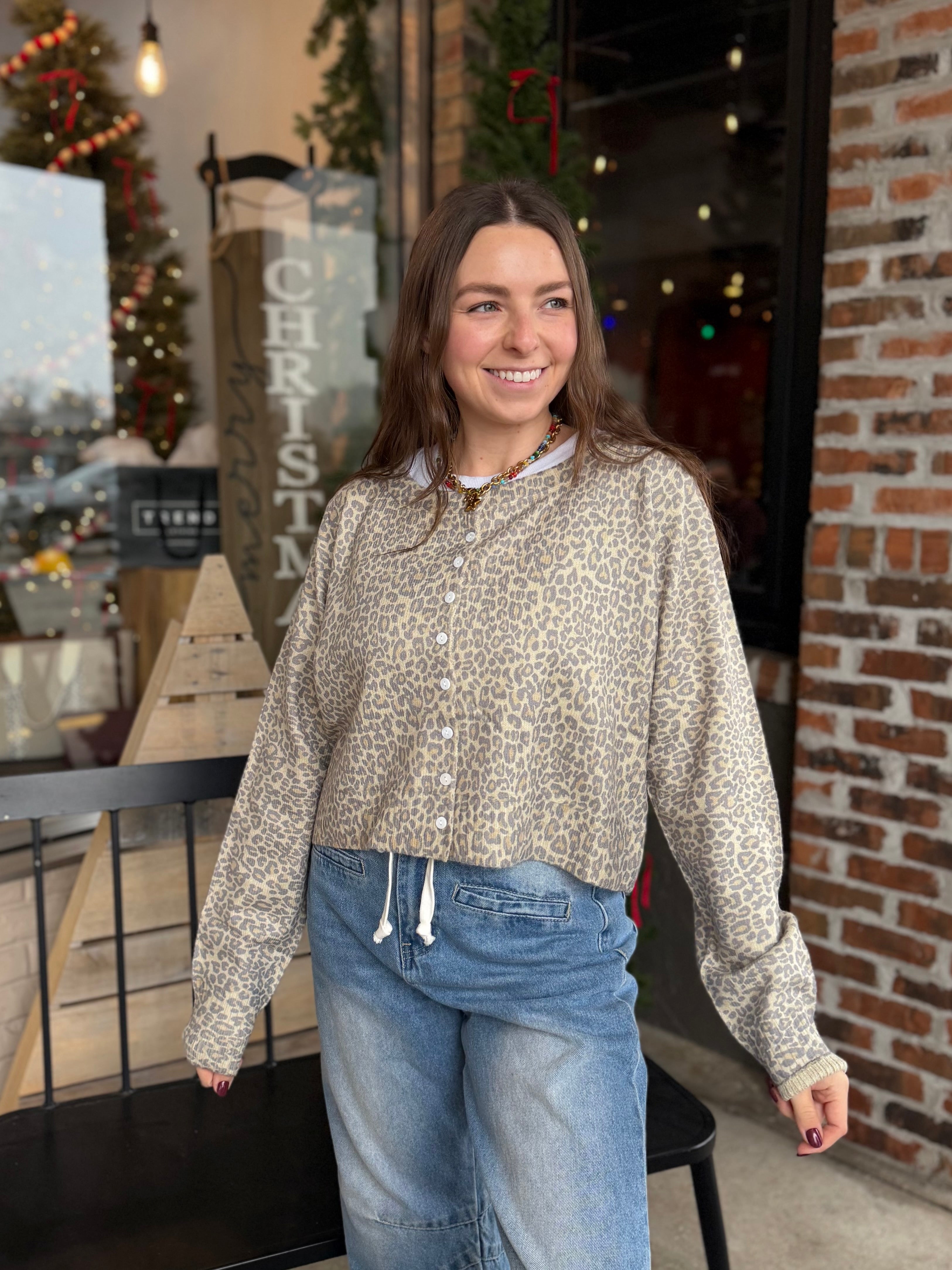 Oatmeal Leopard Button Cardigan