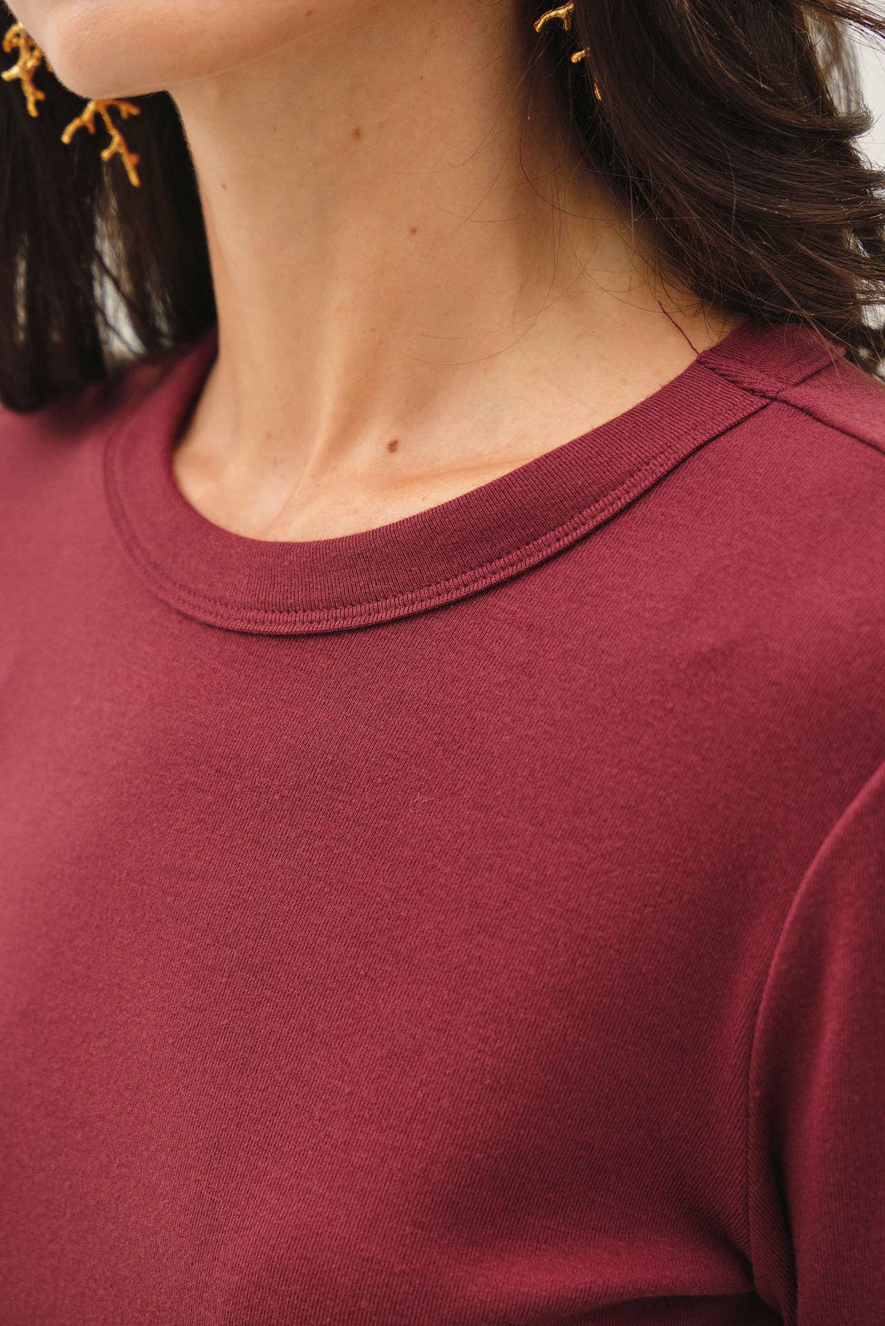 Wine Round Neck Long Sleeve Top