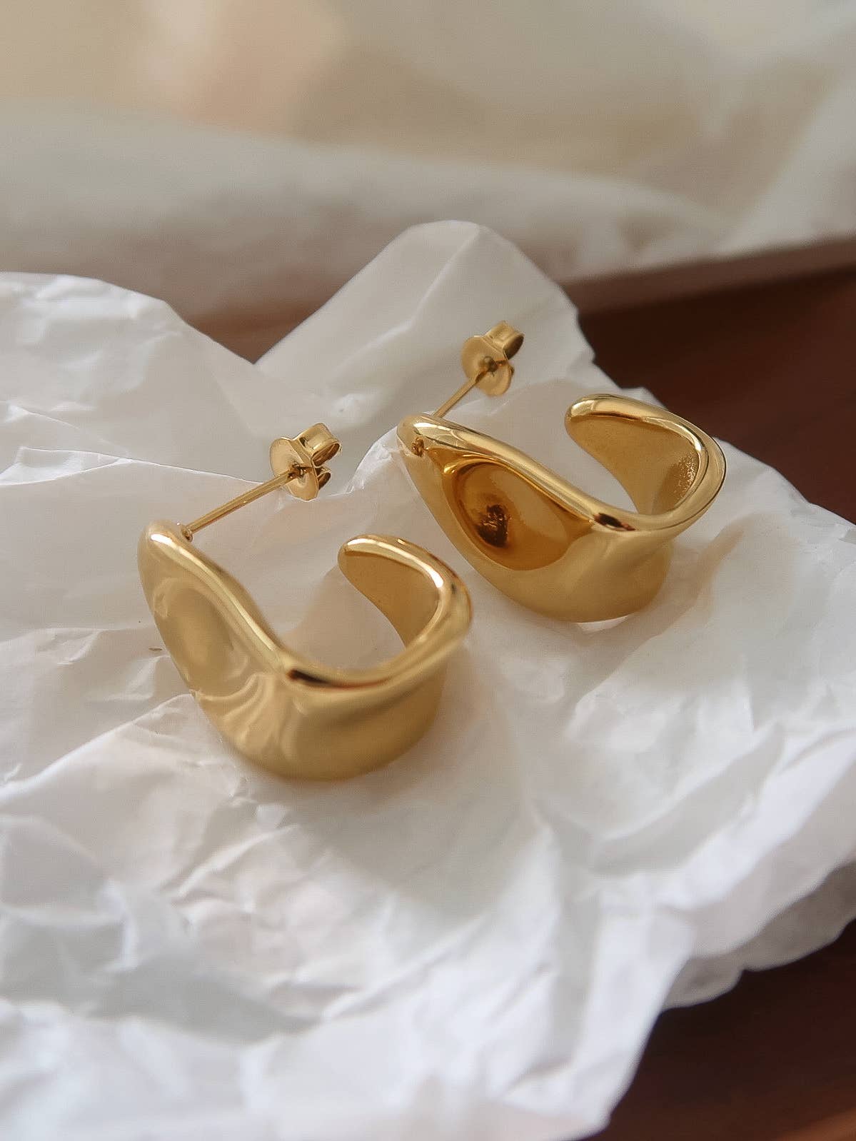 Sculpted Wave Hoop Earrings Non Tarnish