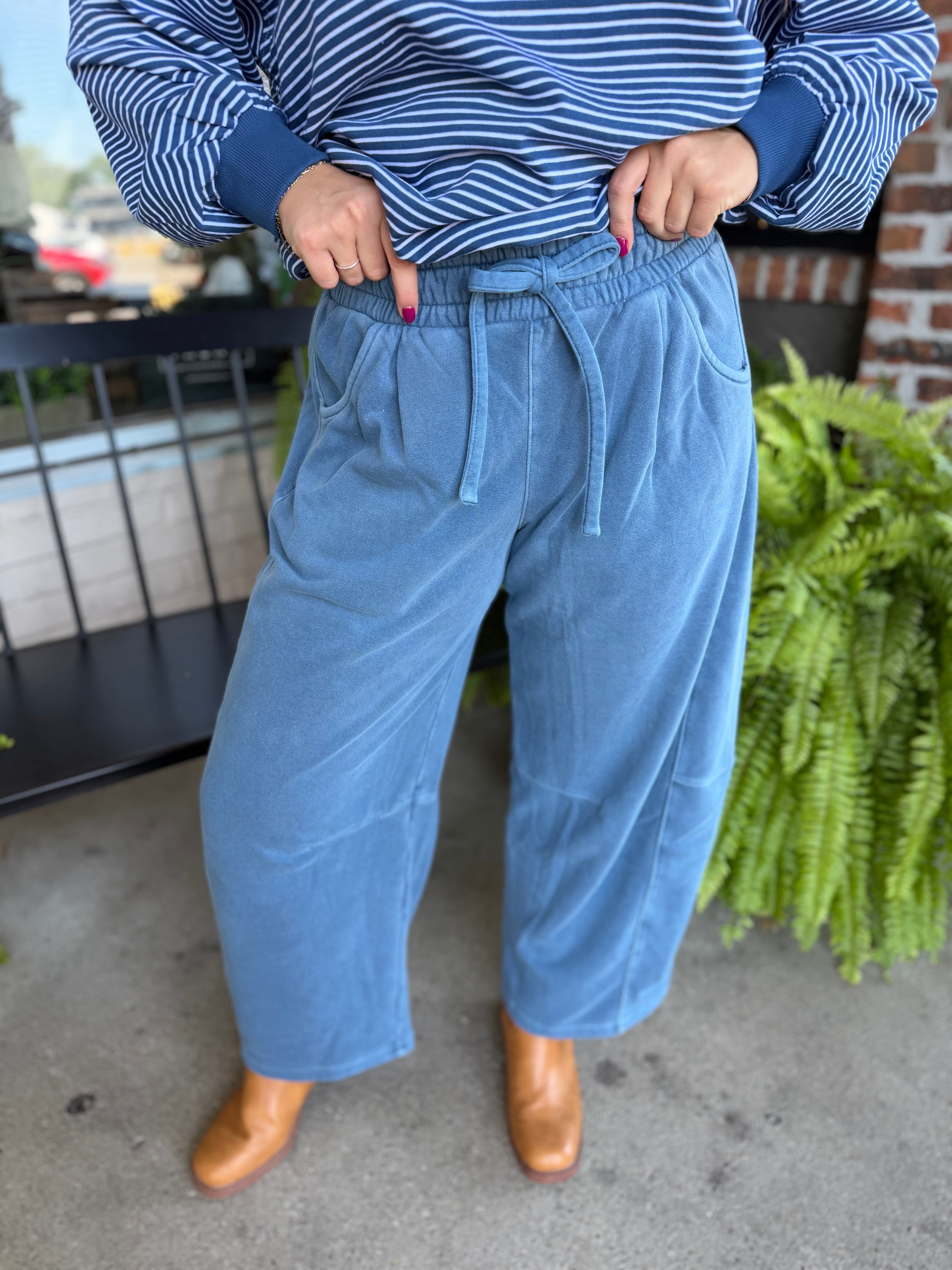 Blue Barrel Leg Sweatpants
