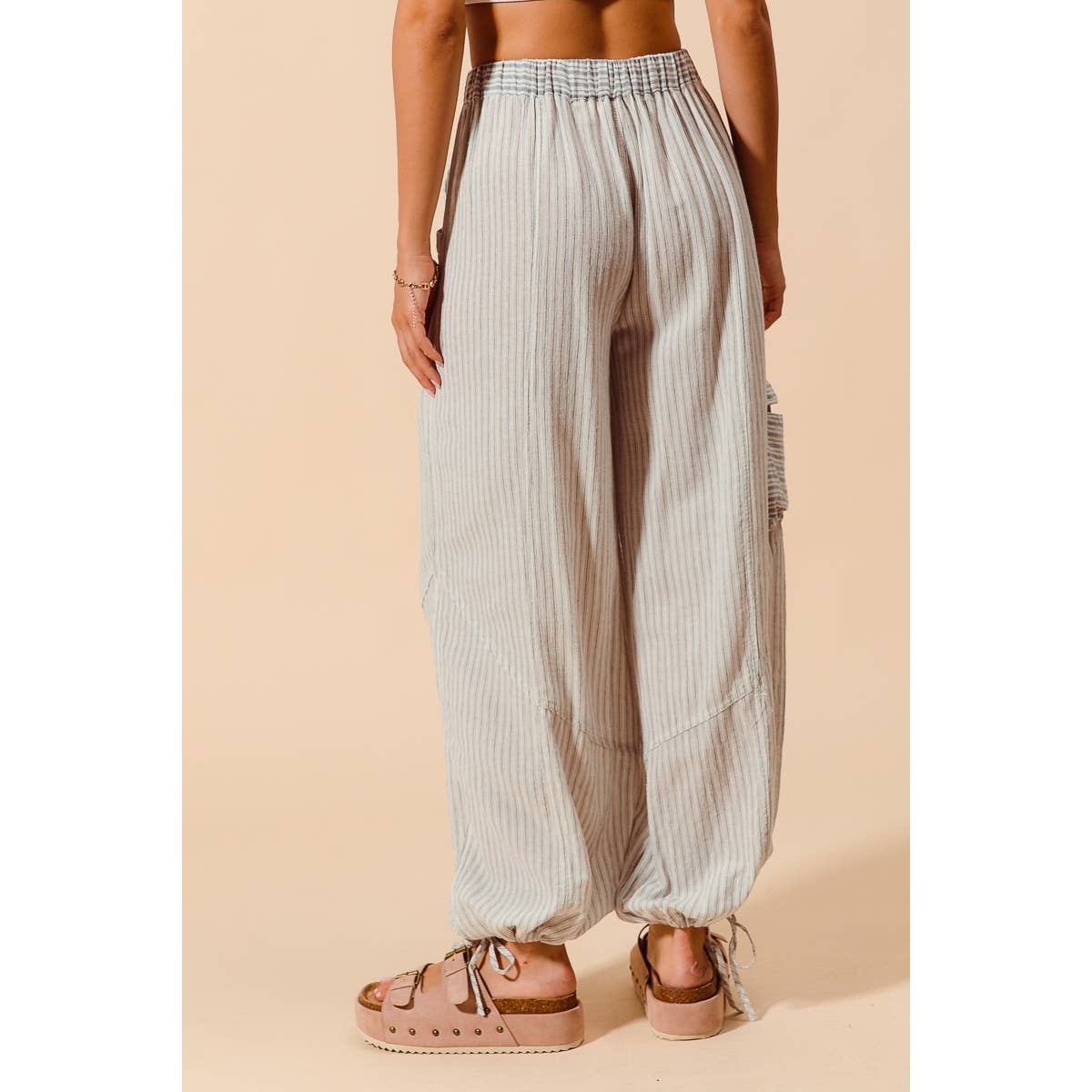 Denim Stripe Balloon Blocked Pants