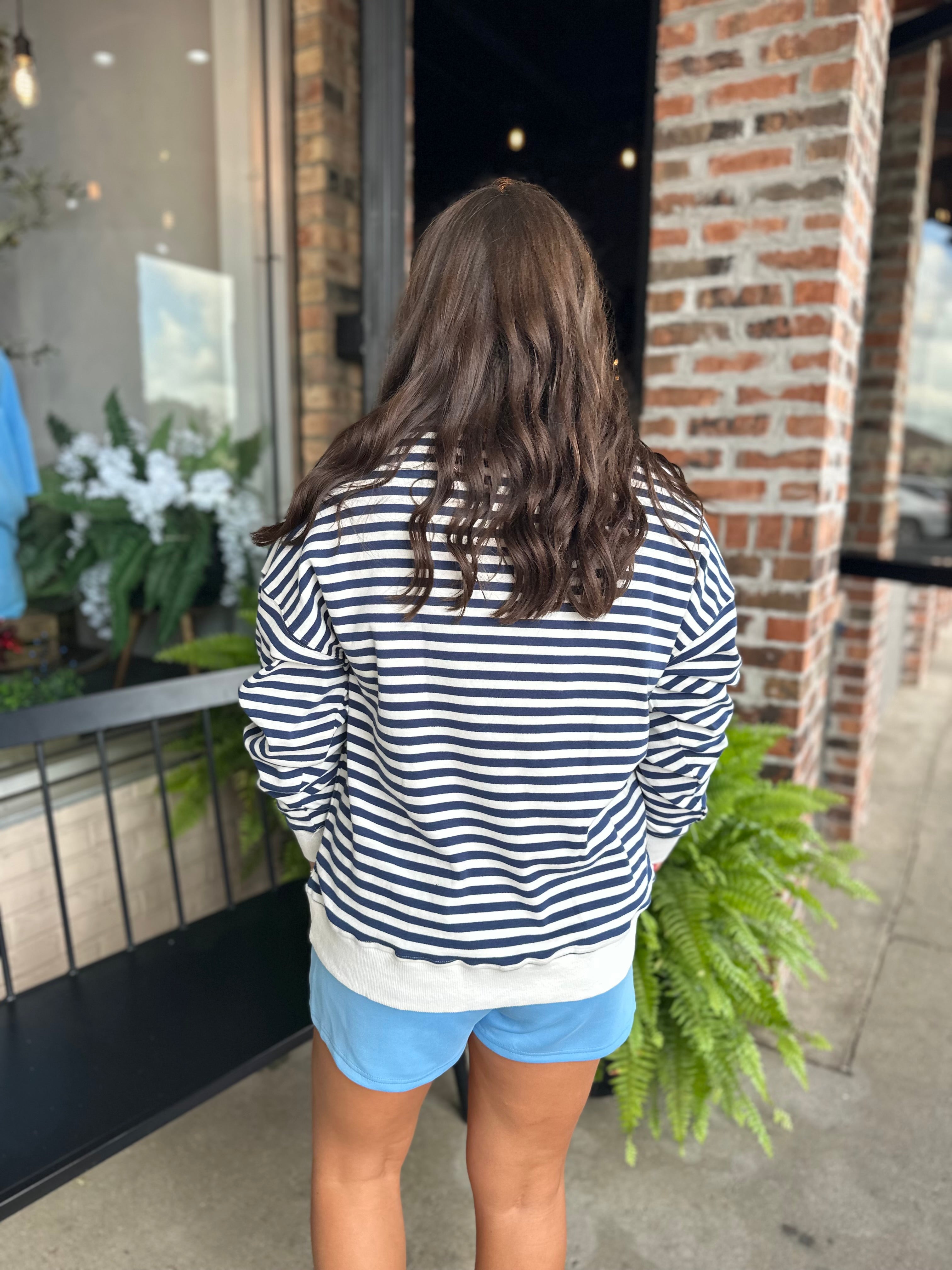 USA Navy Stripe Mock Neck Sweatshirt