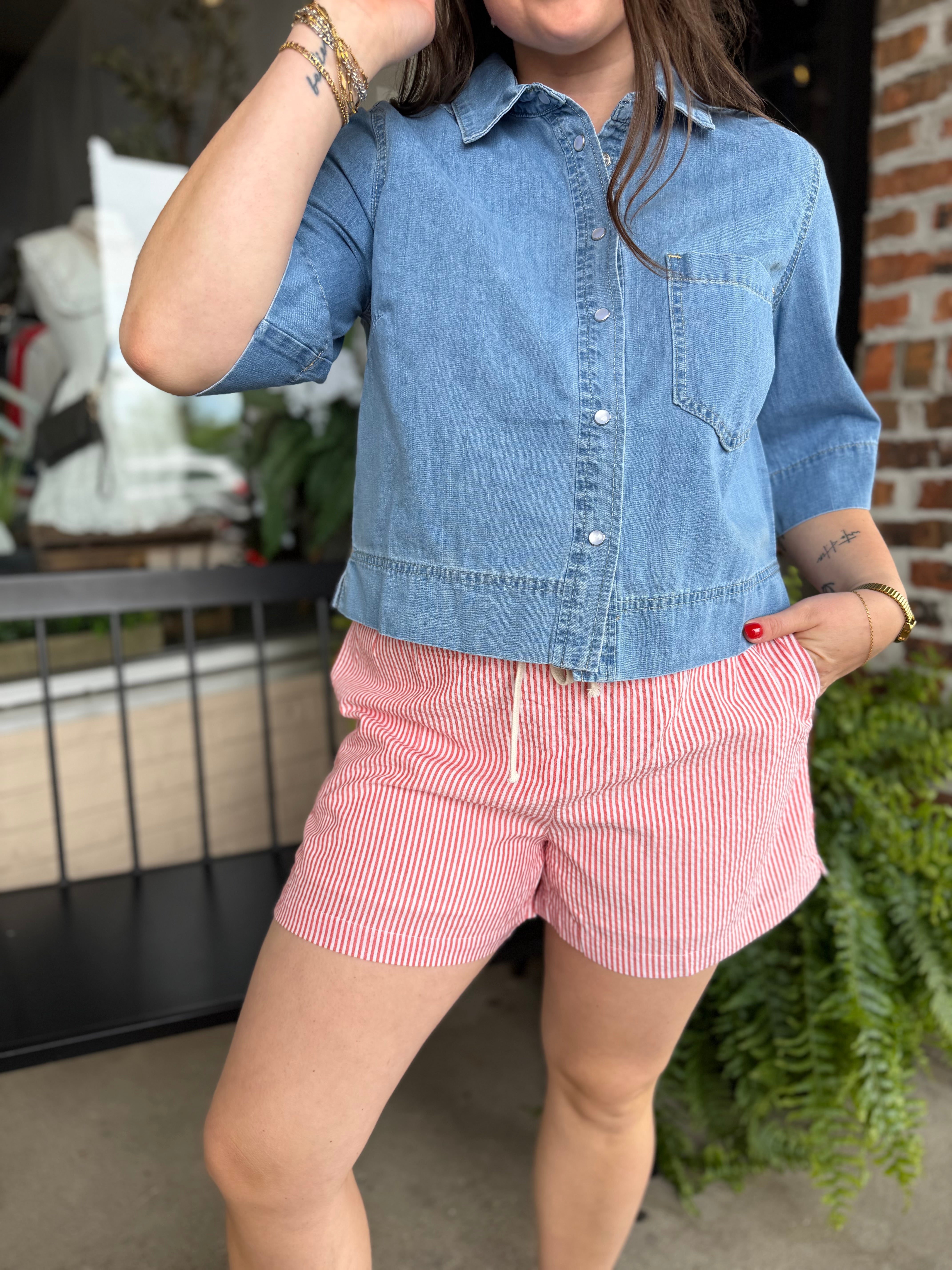 Red Striped Drawstring Shorts - FINAL SALE