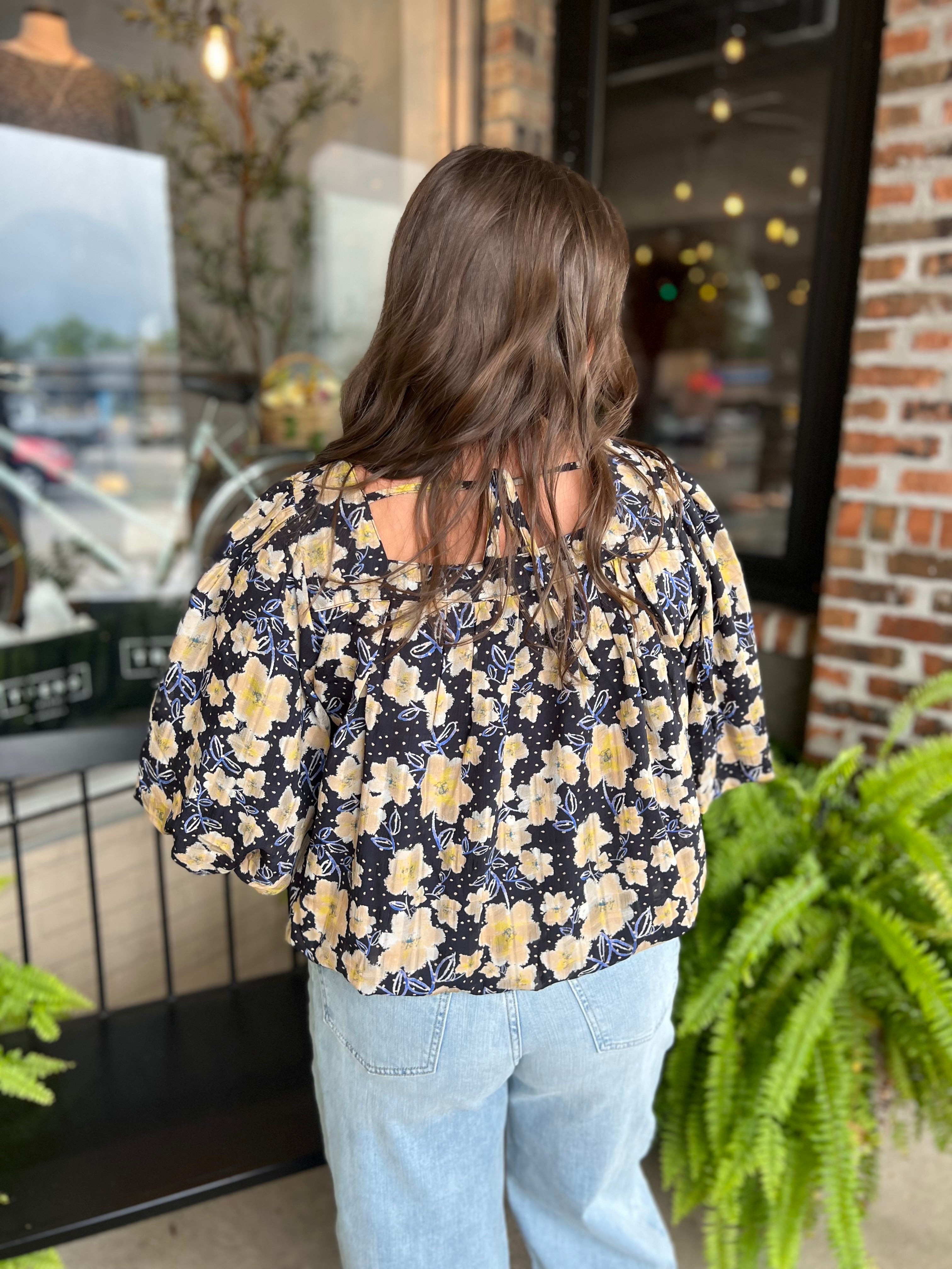 Yellow Floral Square Neck Blouse
