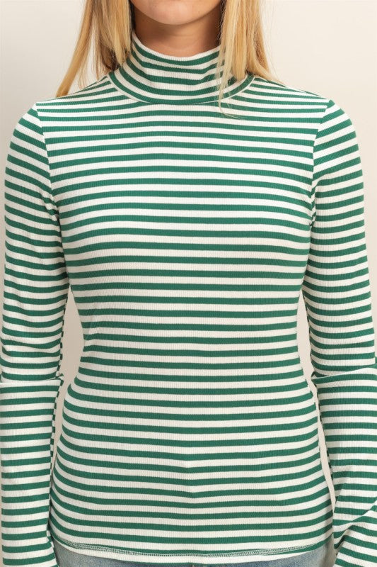 Green Stripe Turtleneck Top