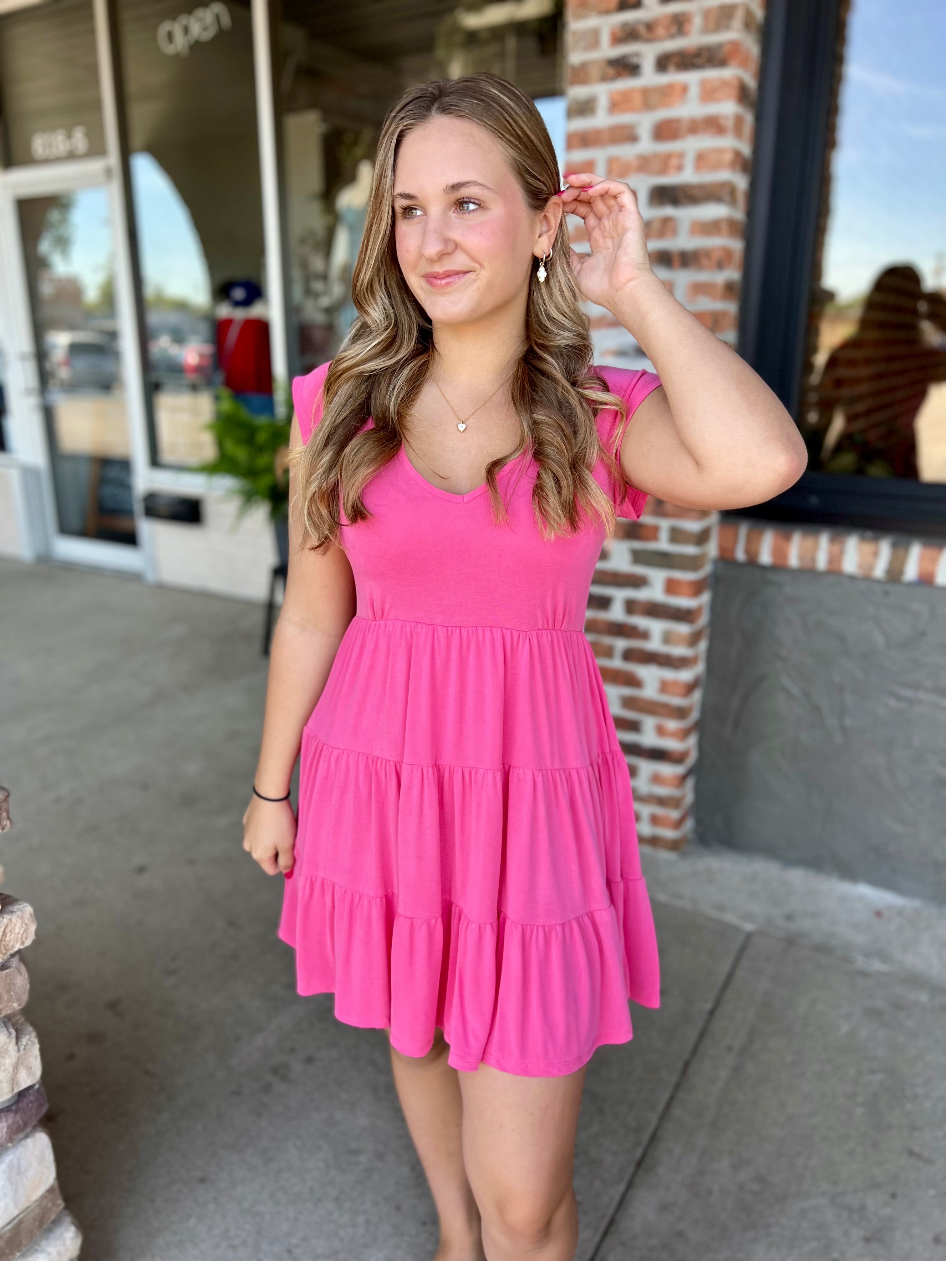 Fuchsia Flutter Cap Sleeve Dress