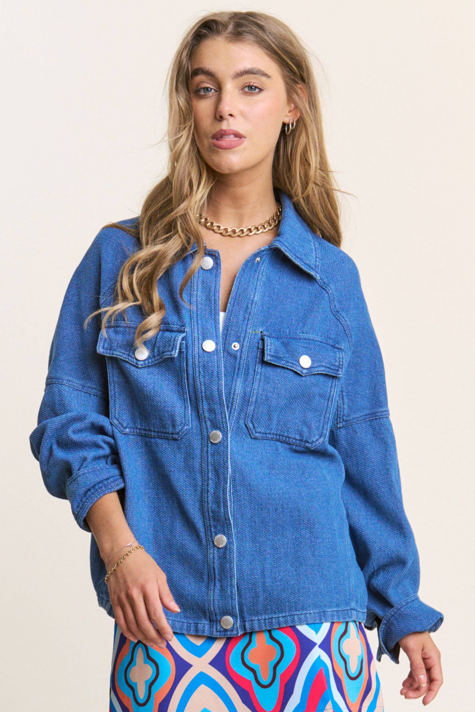 Oversized Snap Button Up Denim Shacket