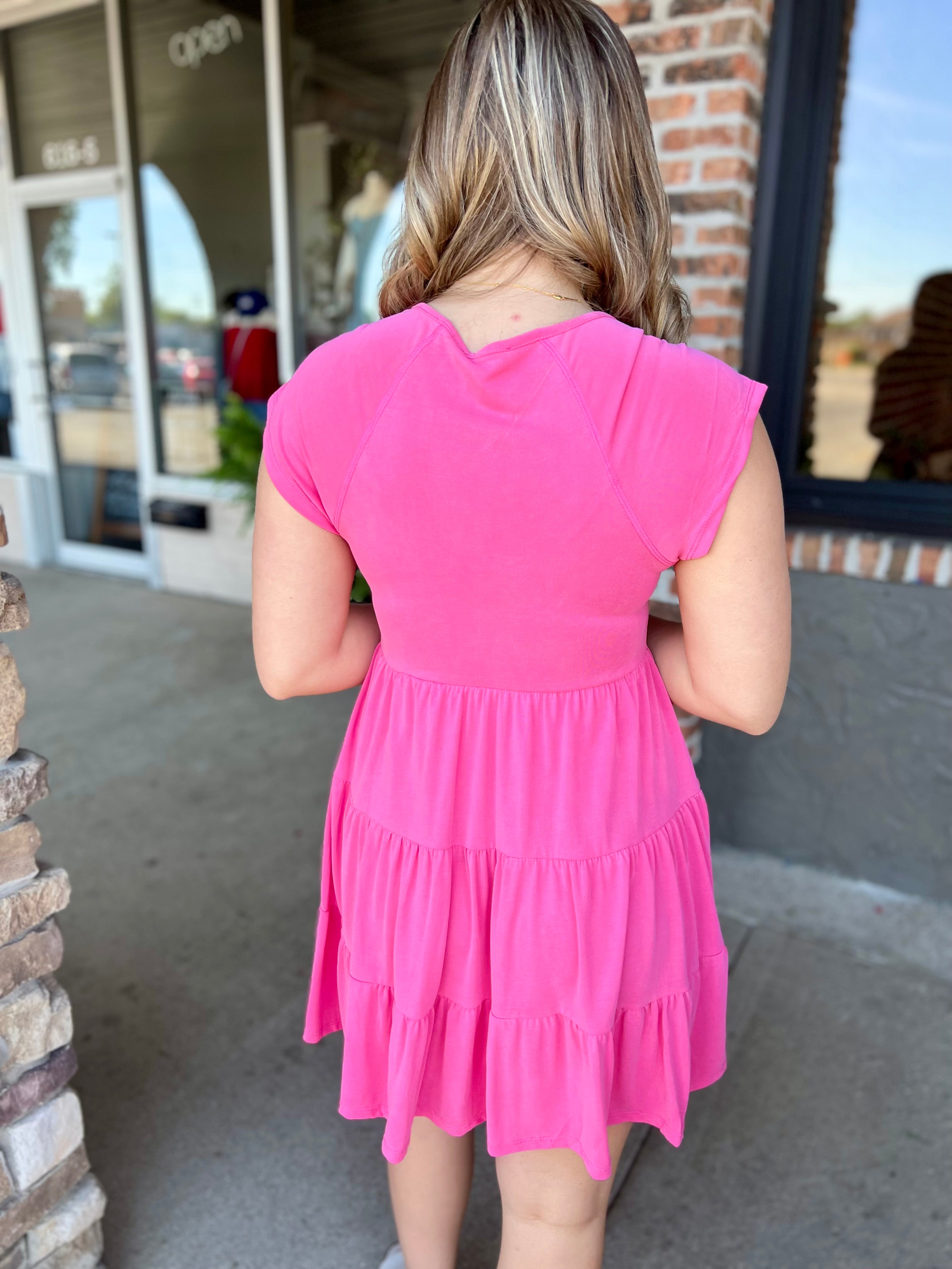 Fuchsia Flutter Cap Sleeve Dress