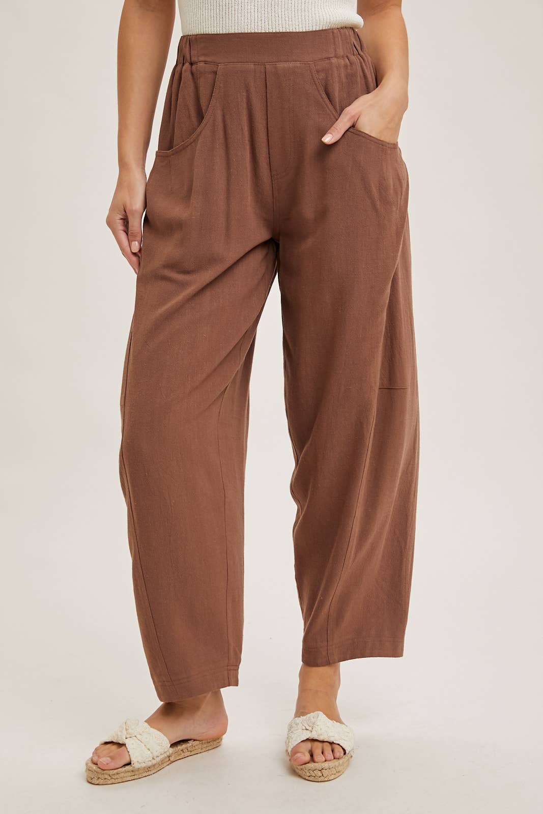Brown Relaxed Barrel Pants