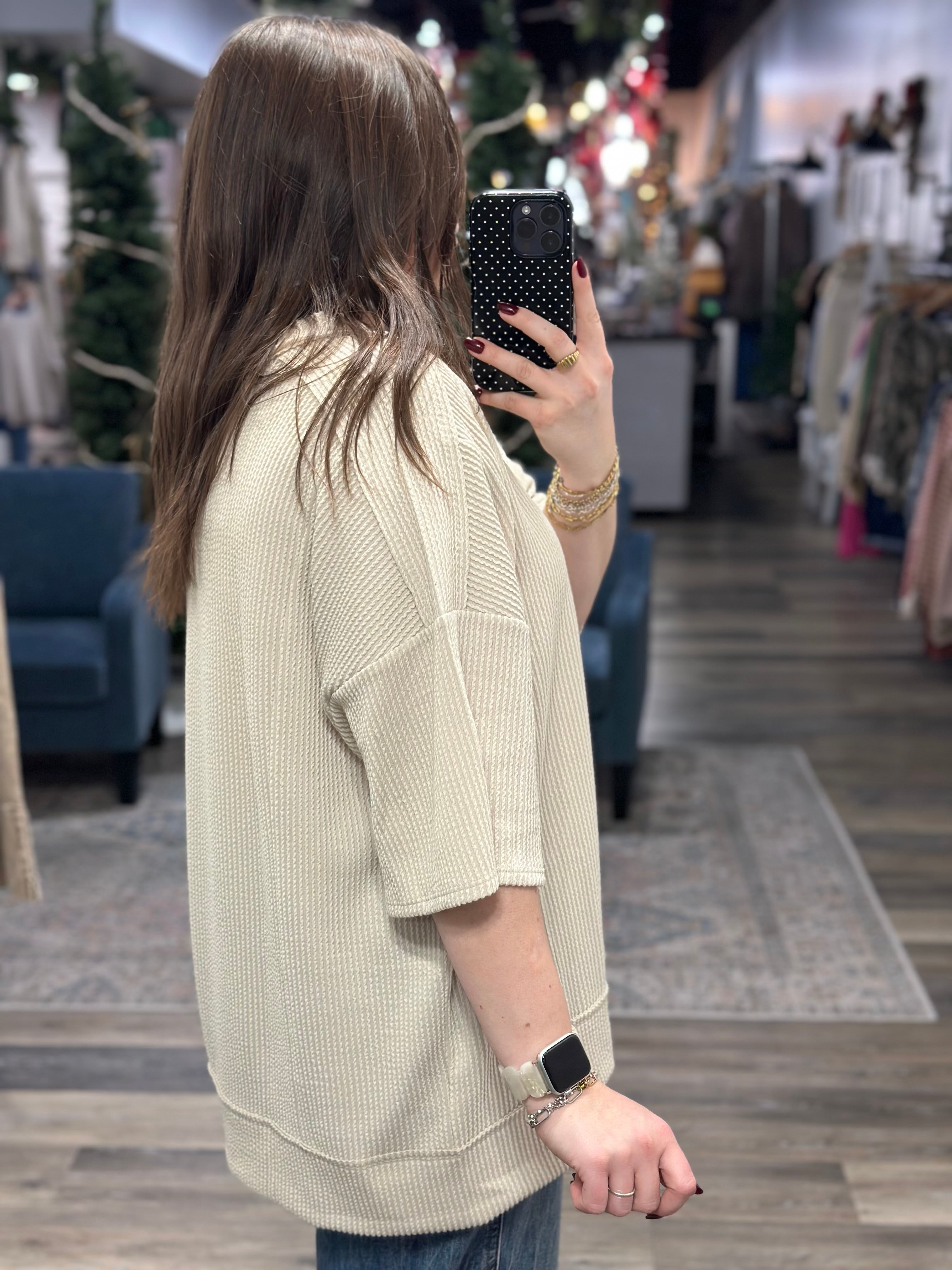 Oversized Oatmeal Ribbed Top - FINAL SALE