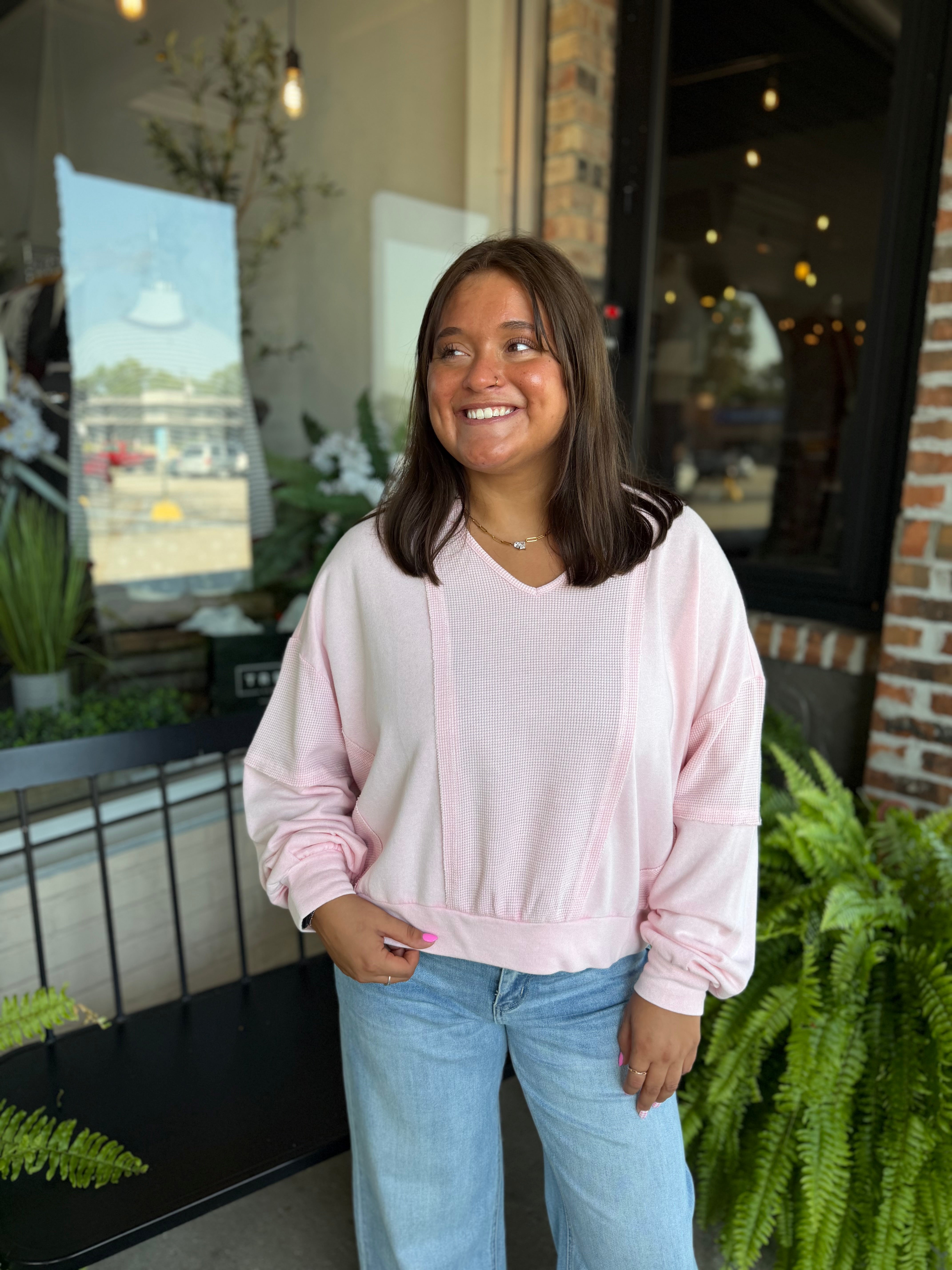 Pink Waffle Terry Top - FINAL SALE