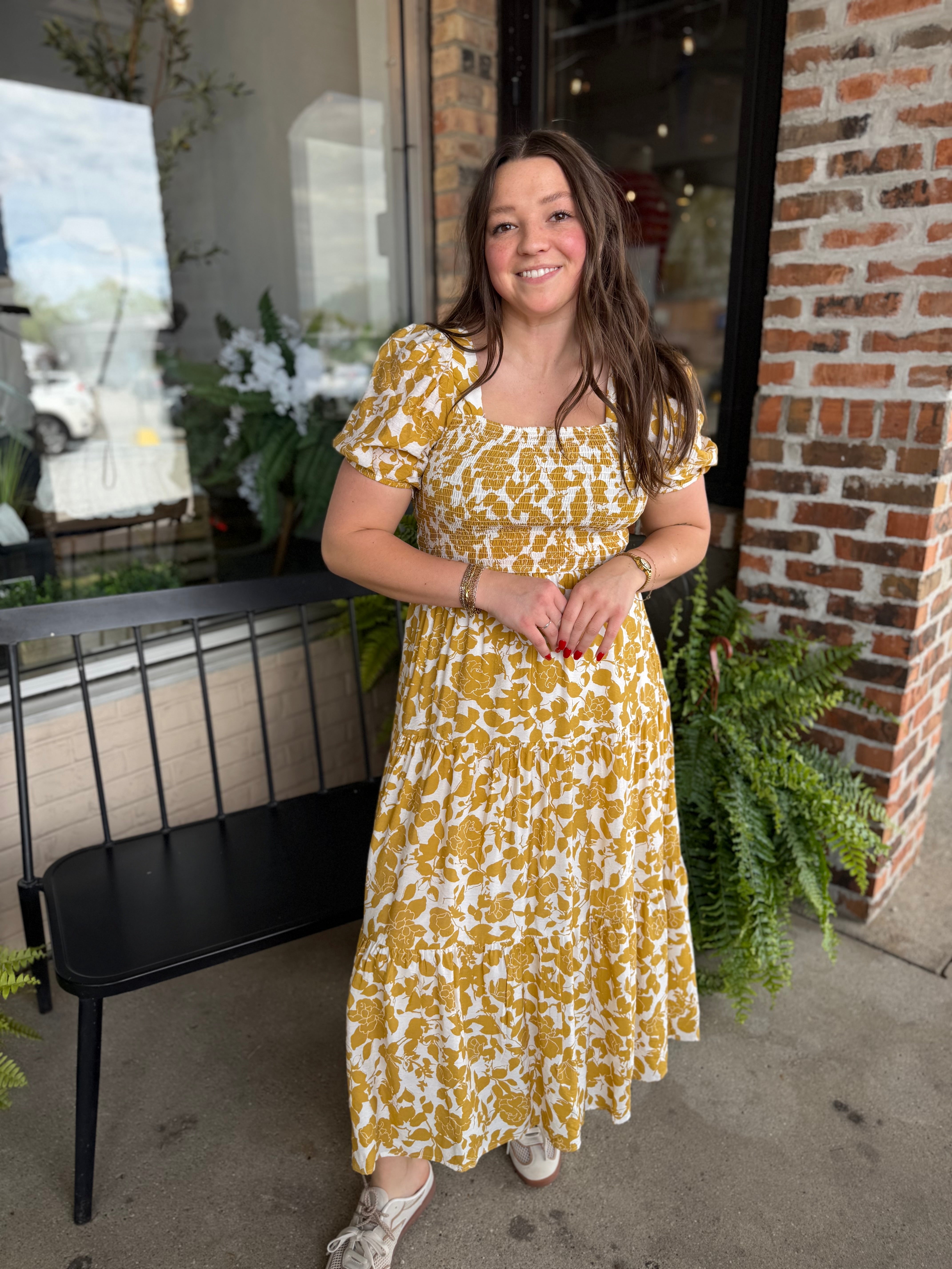 Yellow Floral Printed Tiered Midi Dress Trend Clothing Yellow Floral Printed Tiered Midi Dress Trend Clothing