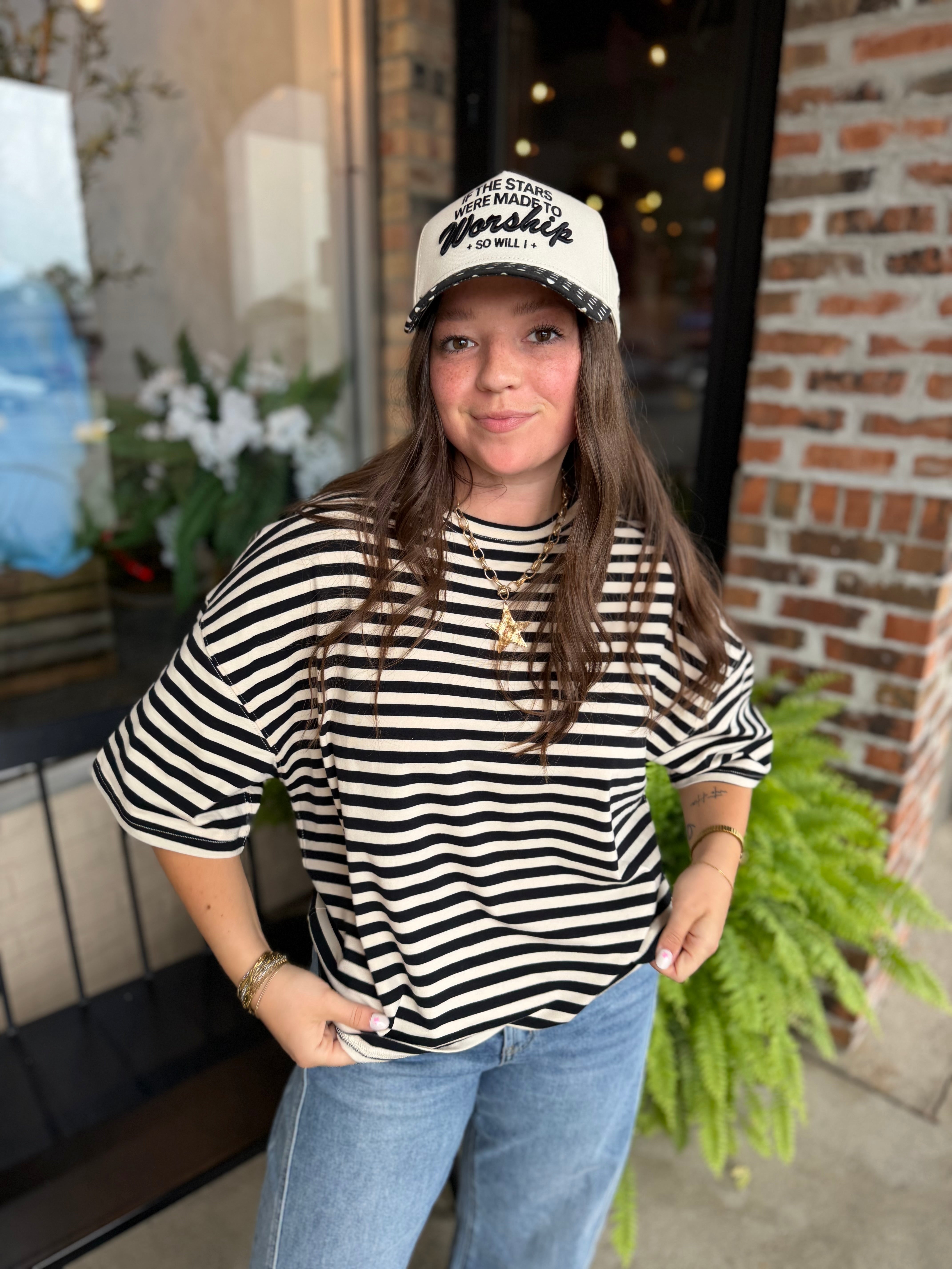 Ivory Oversized Stripe Boyfriend Tee