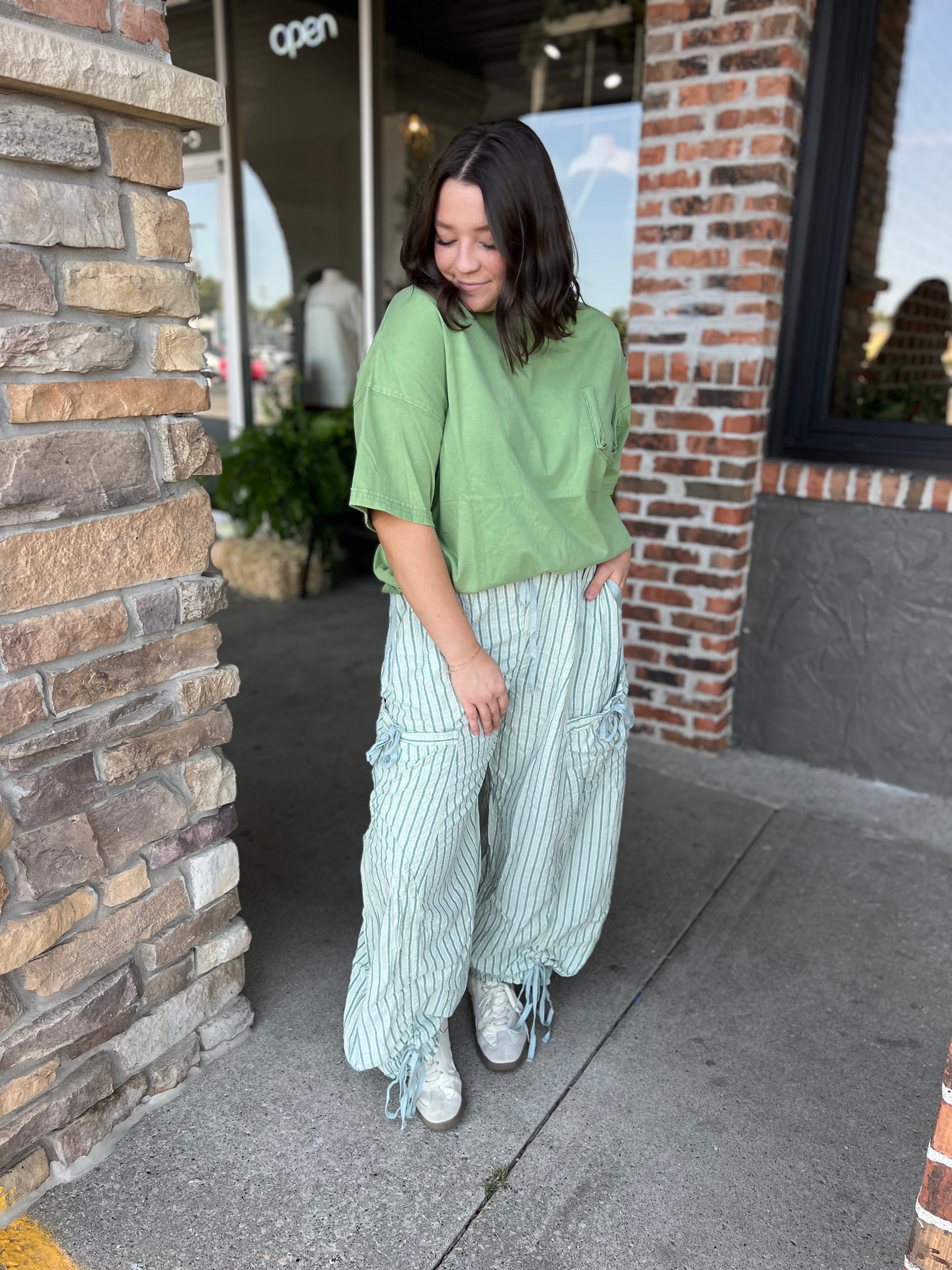 Mint Stripe Cargo Pants - FINAL SALE