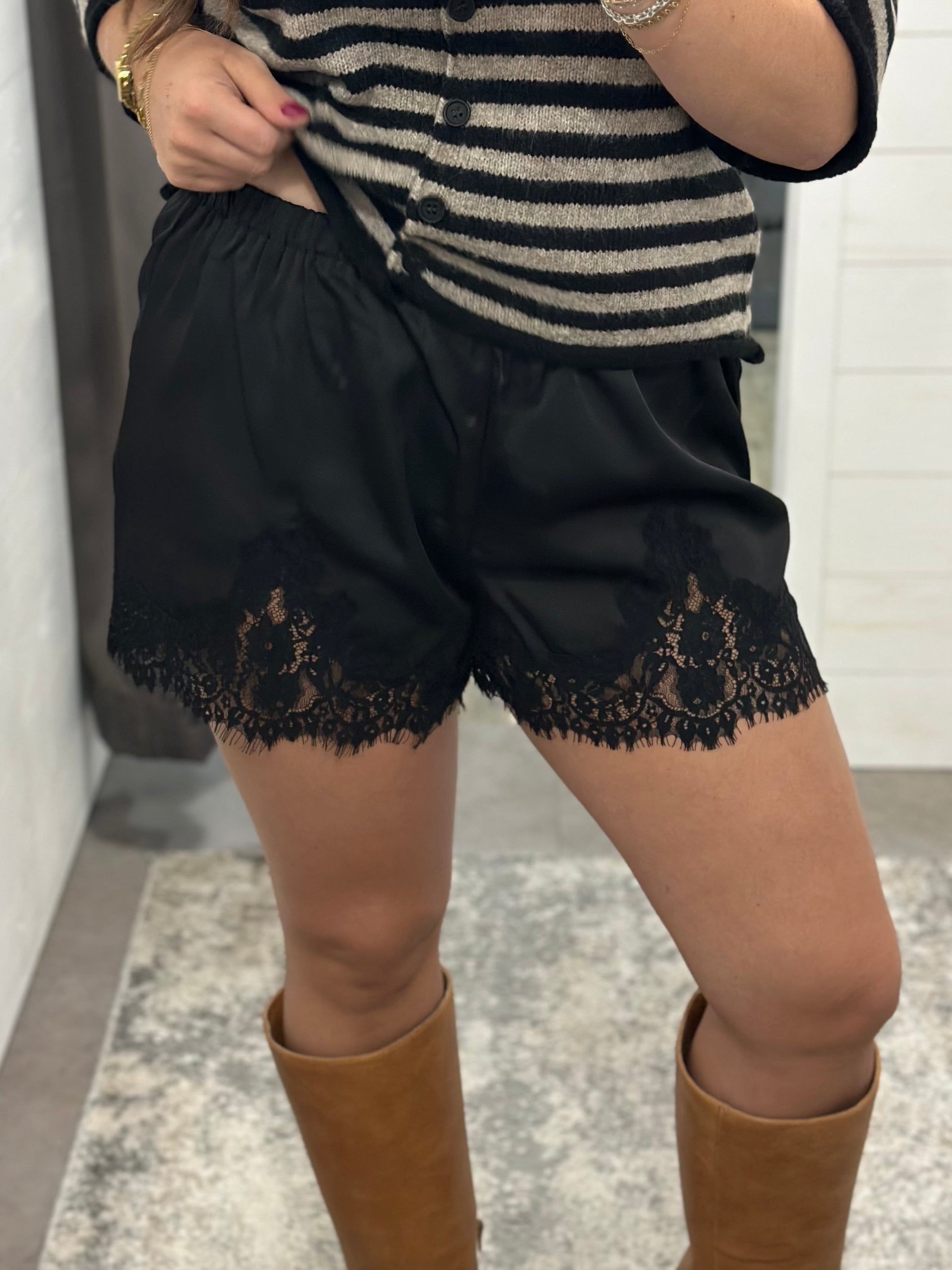 Black Lace Trim Shorts