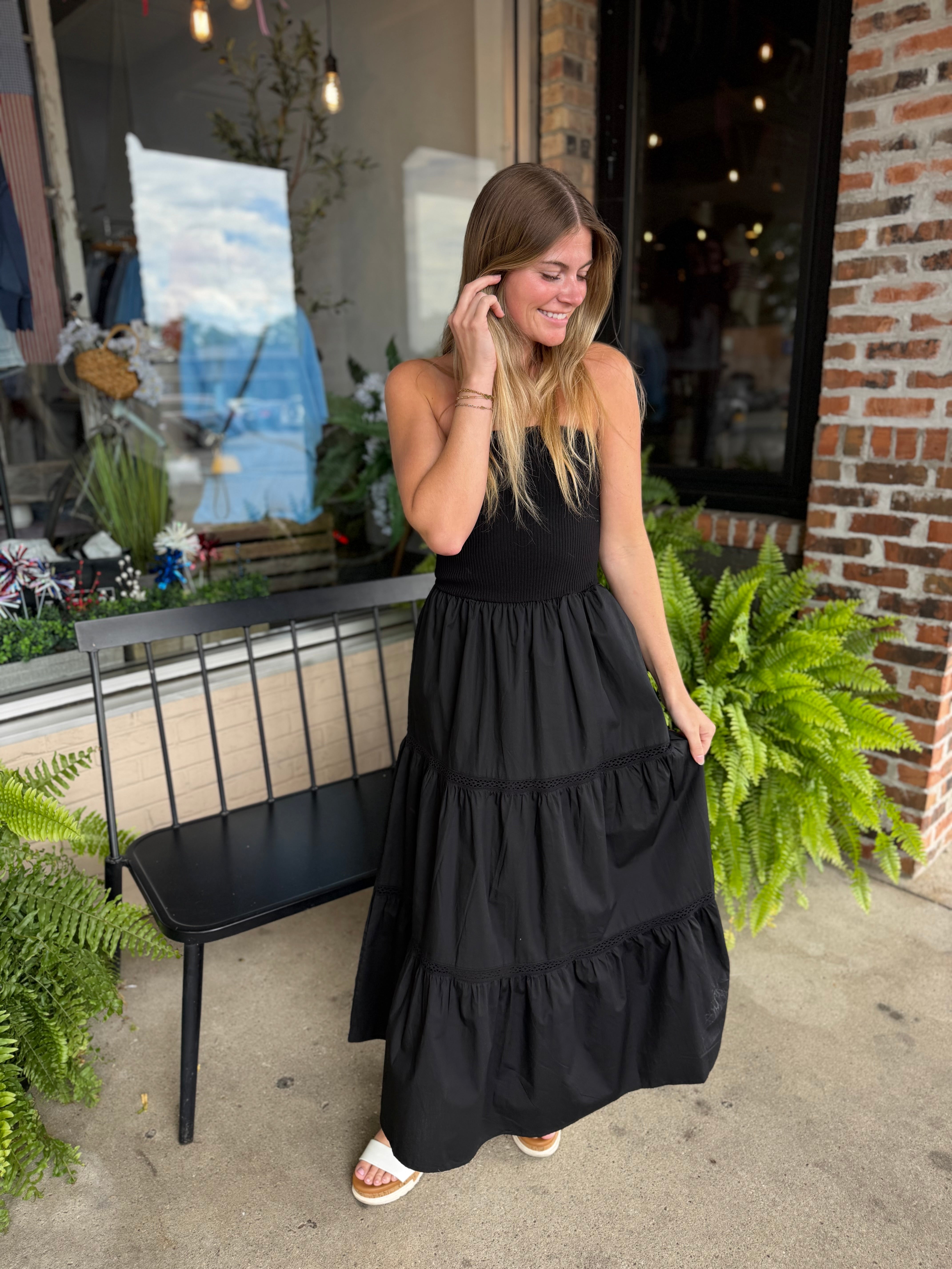 Black Strapless Midi Dress