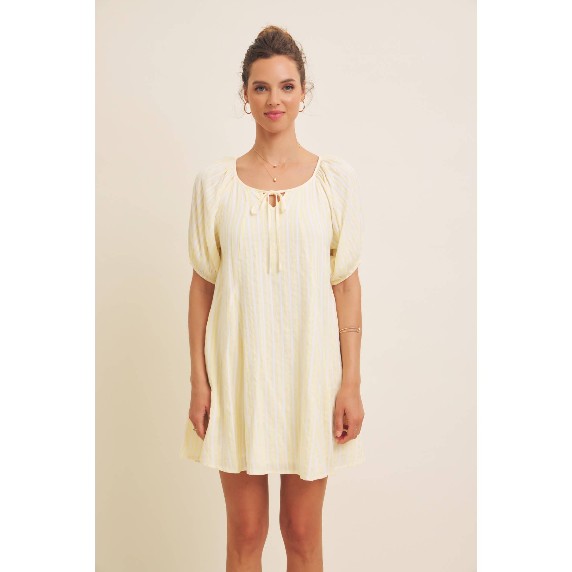 Lemon Textured Stripe Flare Dress