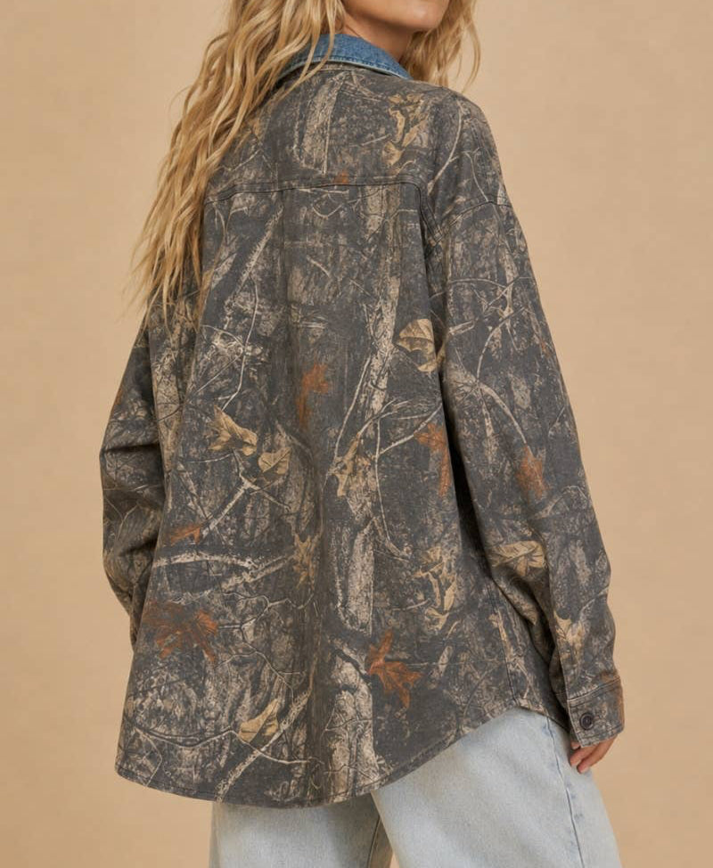 Denim Collar Camo Shacket