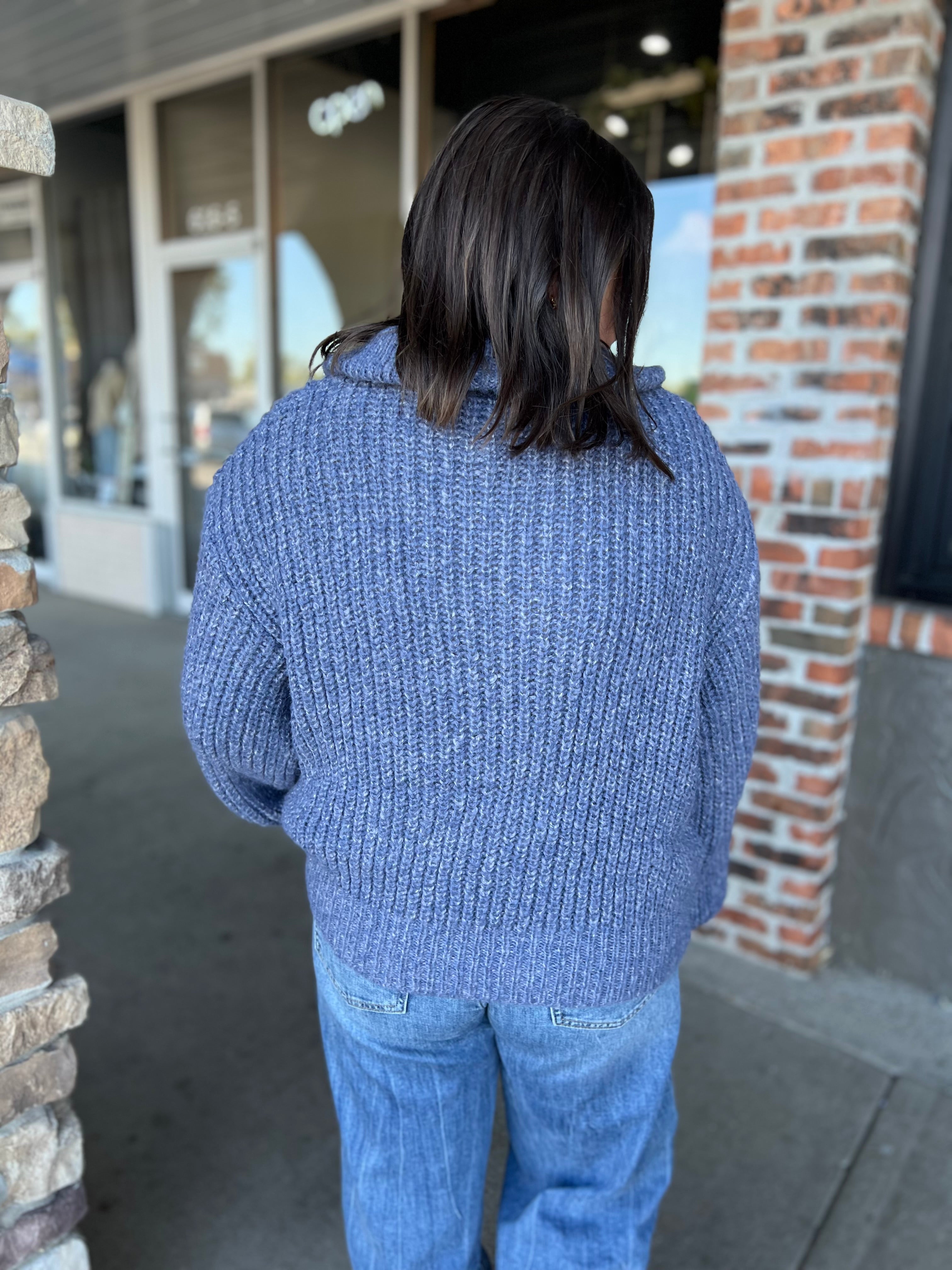 Blue Quarter Zip Polo Sweater